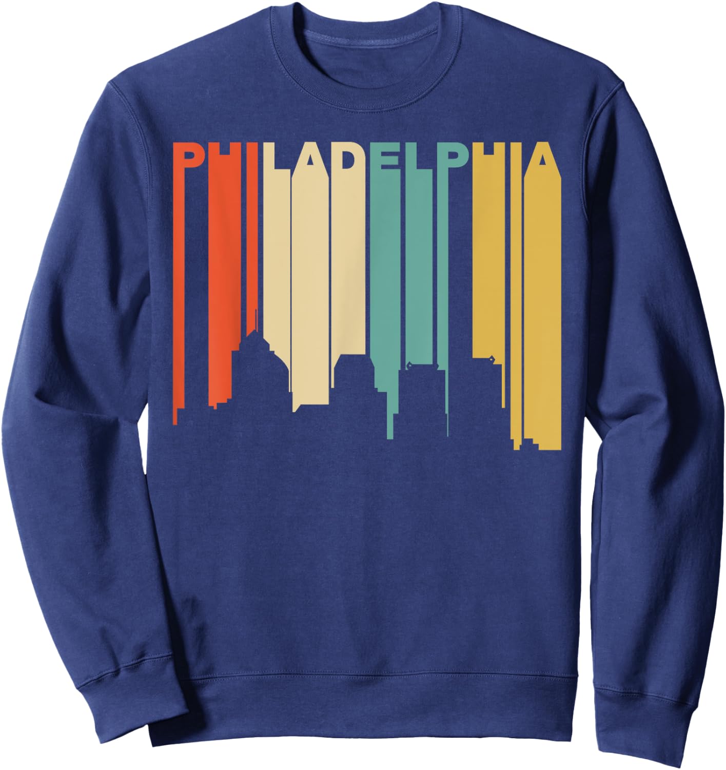 Retro 1970's Style Philadelphia Pennsylvania Skyline Sweatshirt - Sweatshirt | Navy