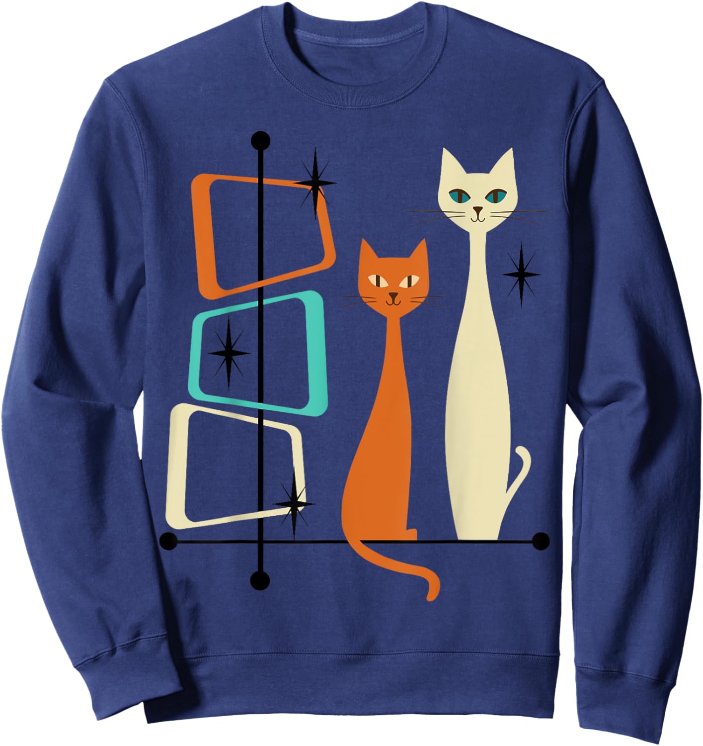 Retro Mid-Century Modern Cats 50s 60s Style Sweatshirt - Sweatshirt | Navy
