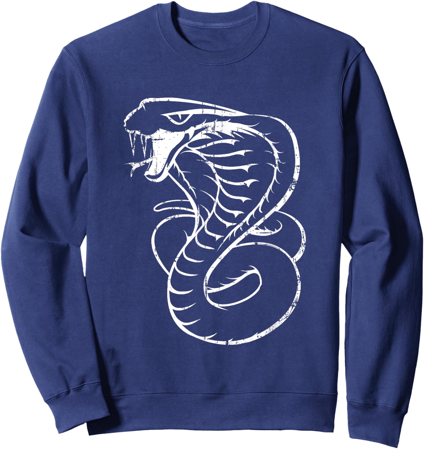 White King Cobra Hissing Distressed Snake Lover Sweatshirt - Sweatshirt | Navy