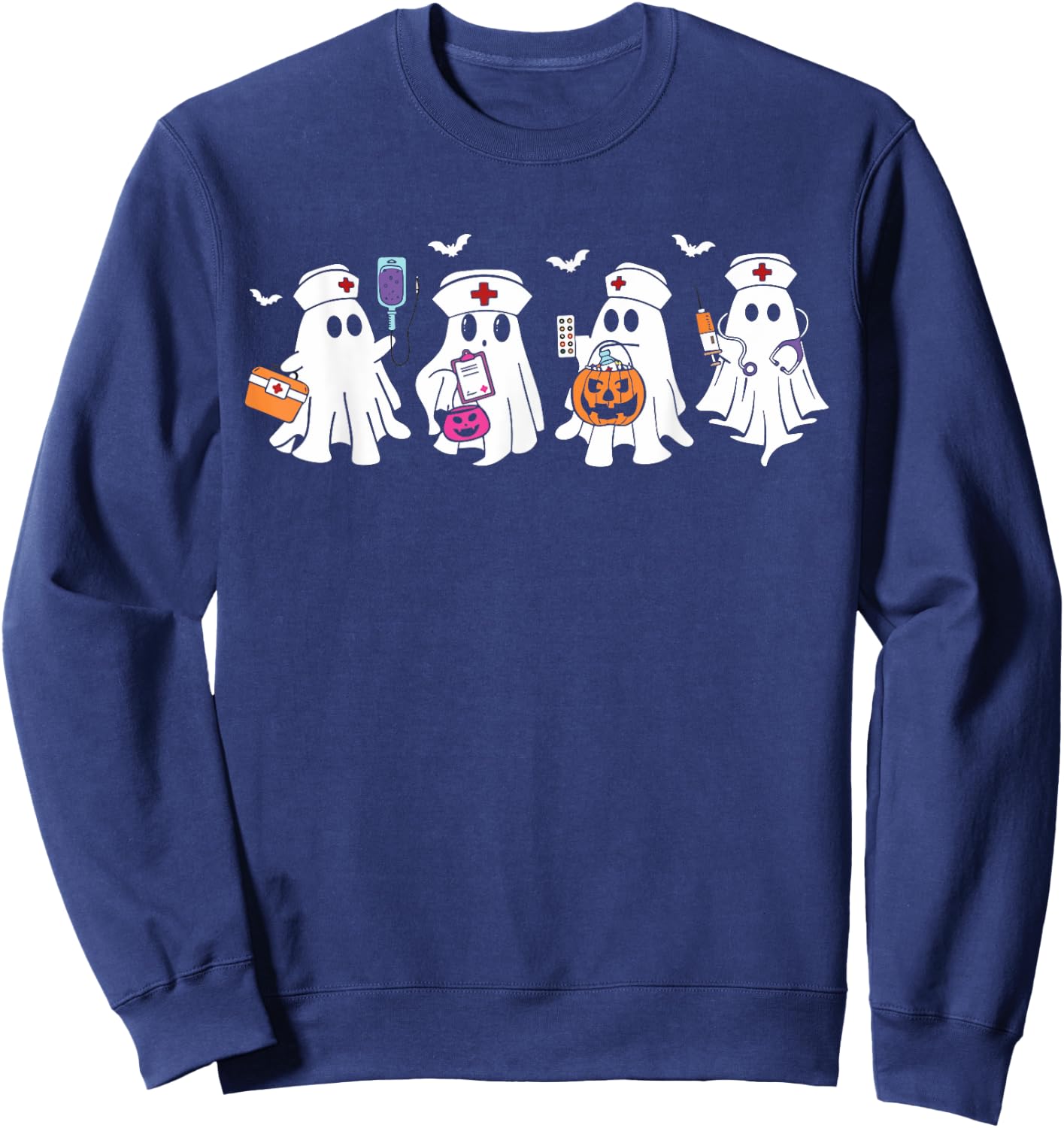 Ghost Nurse Halloween Crew Funny Scrub ER RN Nursing Student Sweatshirt - Sweatshirt | Navy
