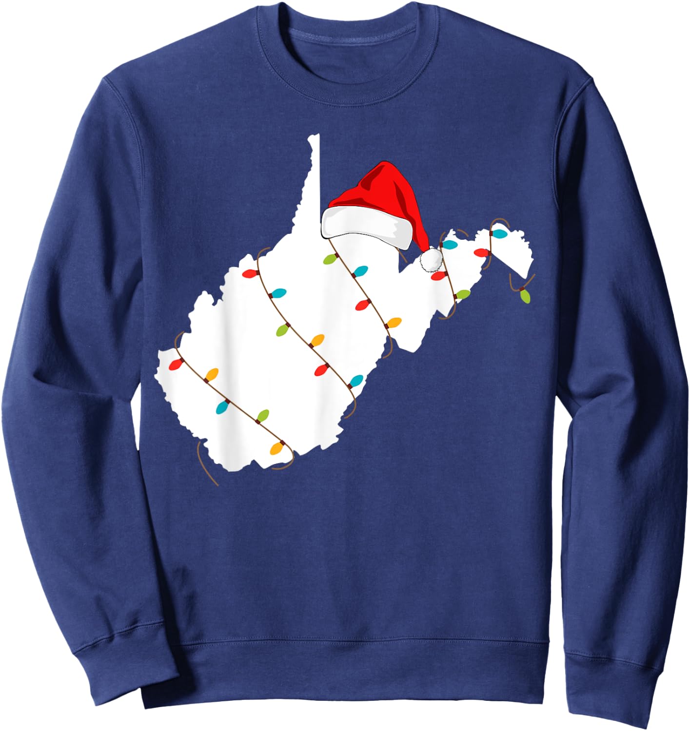 West Virginia Map Christmas With Santa Hat Sweatshirt - Sweatshirt | Navy