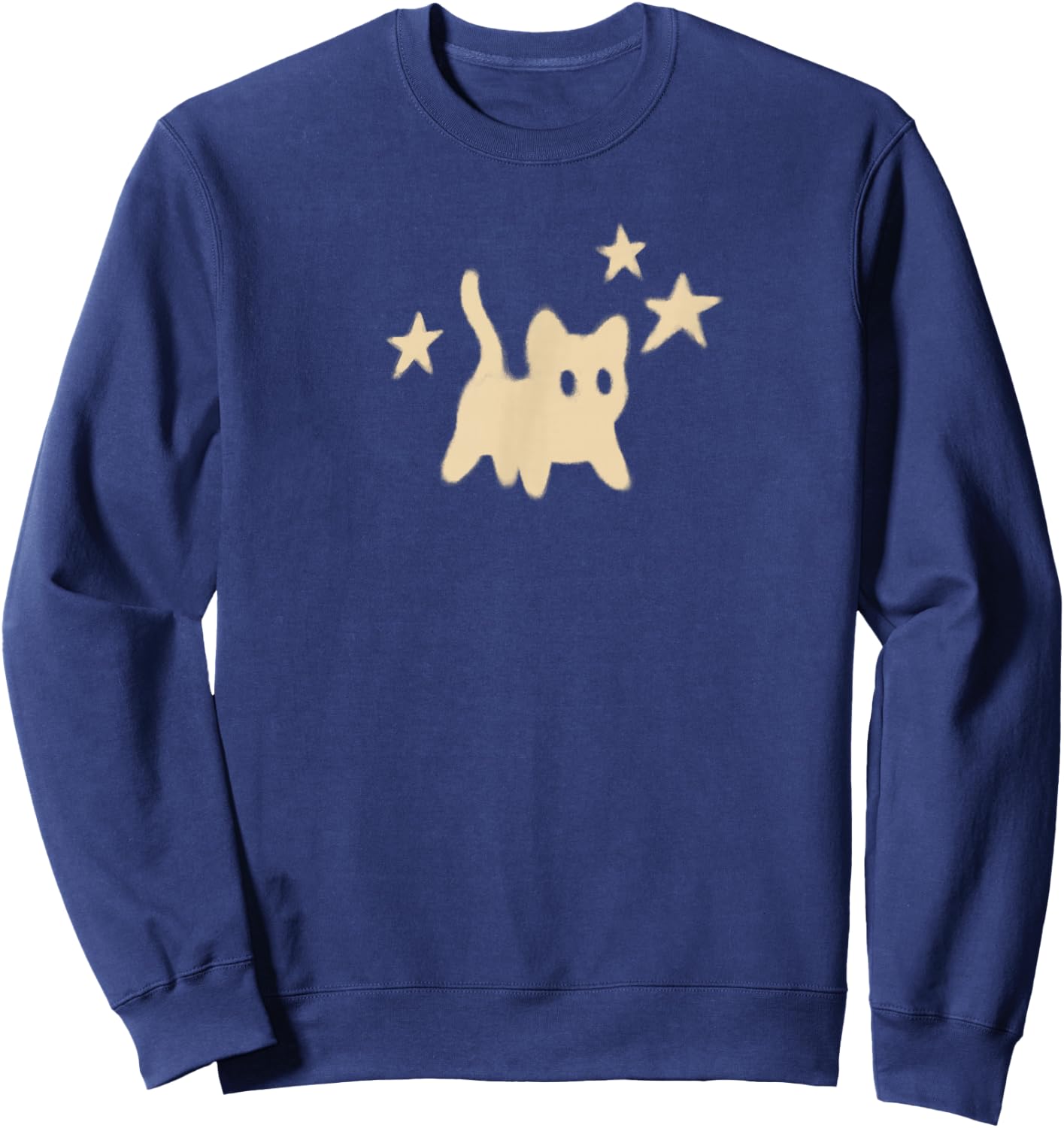 90s Y2K Scary Tomcat Cat is Scared under Starry Sweatshirt - Sweatshirt | Navy