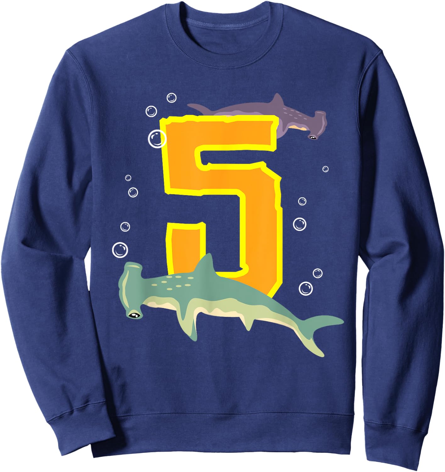 Hammerhead Shark Lovers 5 Year Old Kids Birthday Sweatshirt - Sweatshirt | Navy