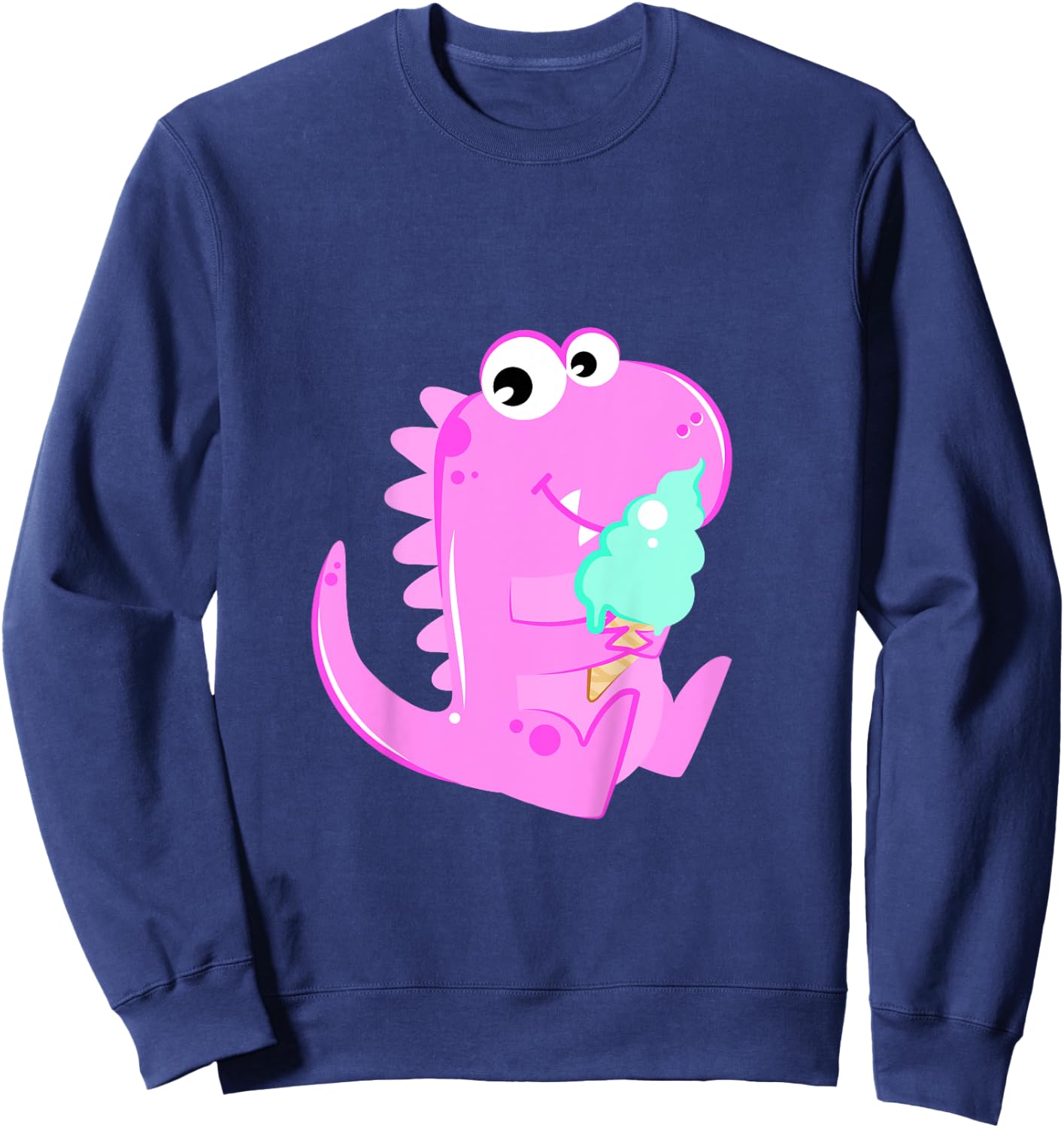 Pink Dinosaur Dino Eating Ice Cream For Girls Sweatshirt - Sweatshirt | Navy