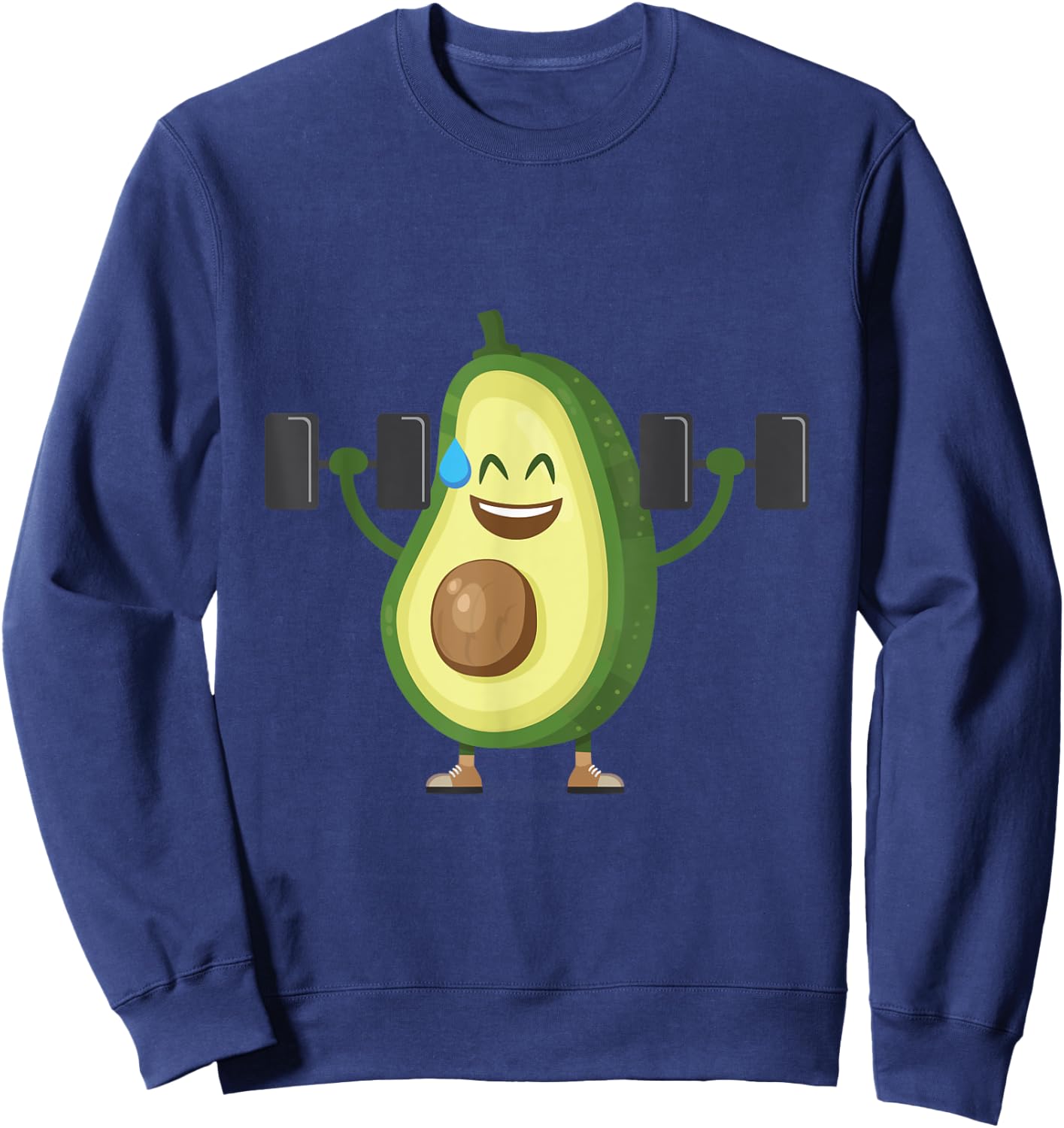 Happy Avocado Lifting Weights Workout, Funny Cartoon Sweatshirt - Sweatshirt | Navy