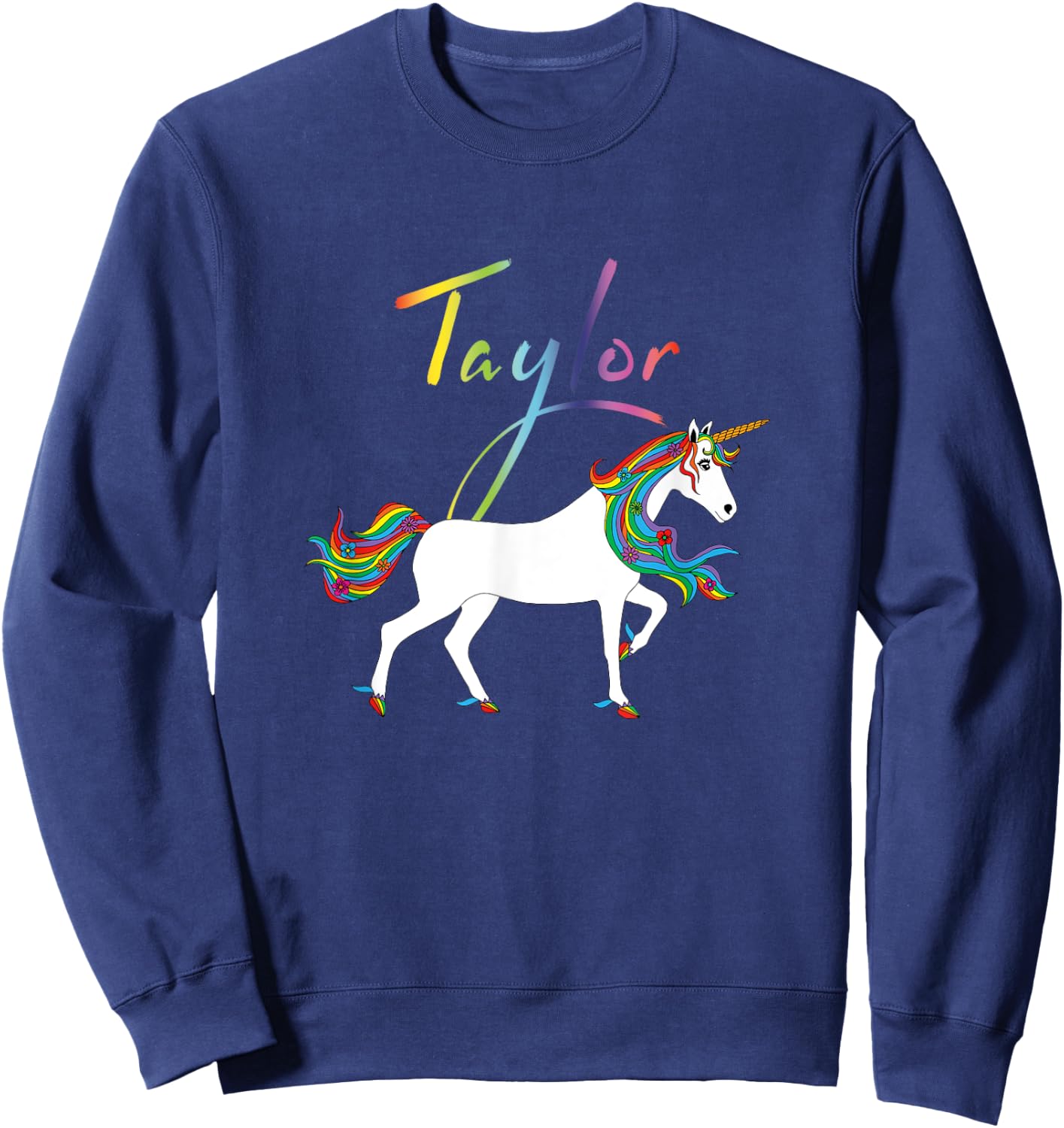 Taylor Personalized First Name Unicorn Sweatshirt - Sweatshirt | Navy