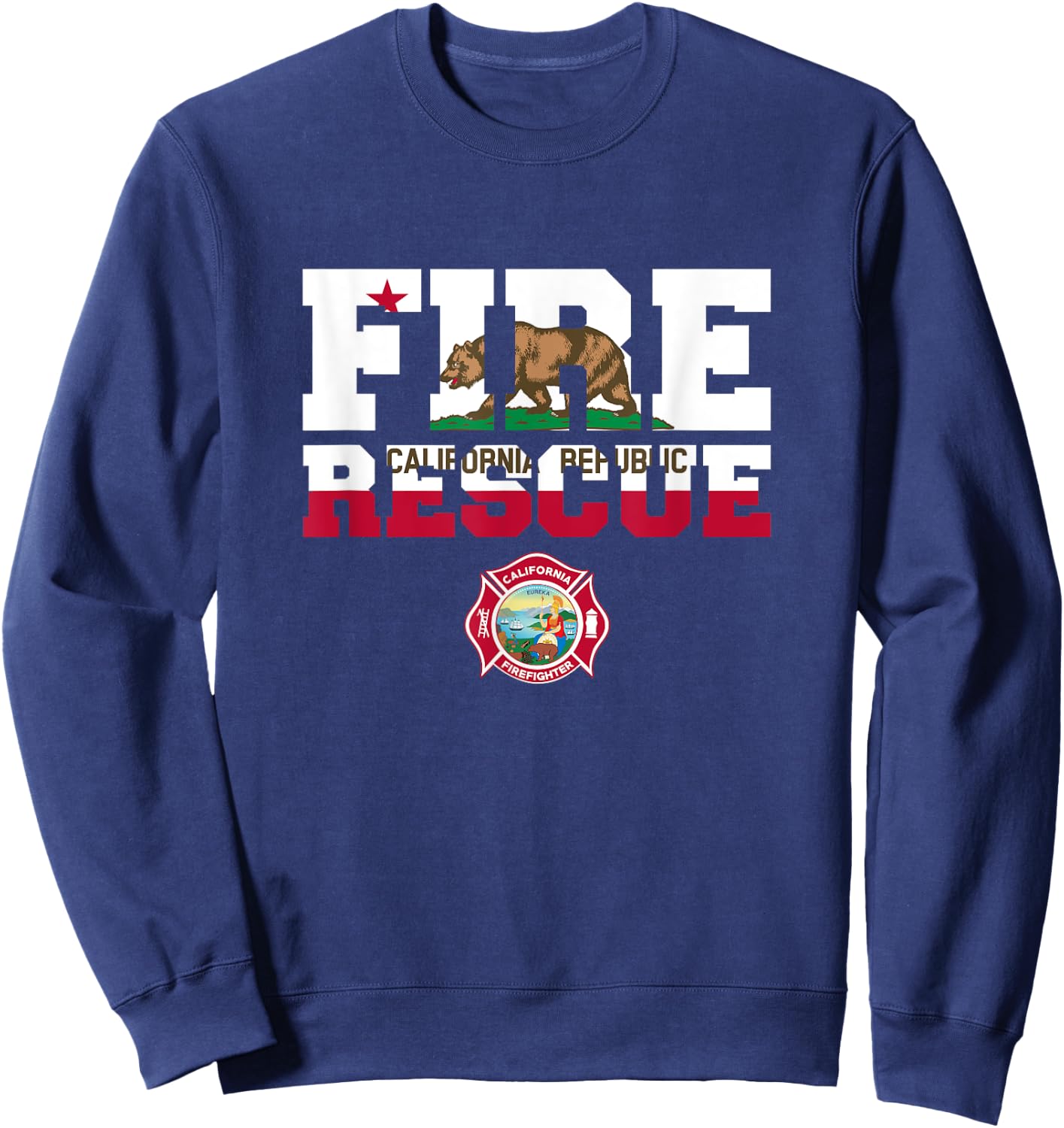 California Fire Rescue Firefighter Firemen Uniform Duty Sweatshirt - Sweatshirt | Navy
