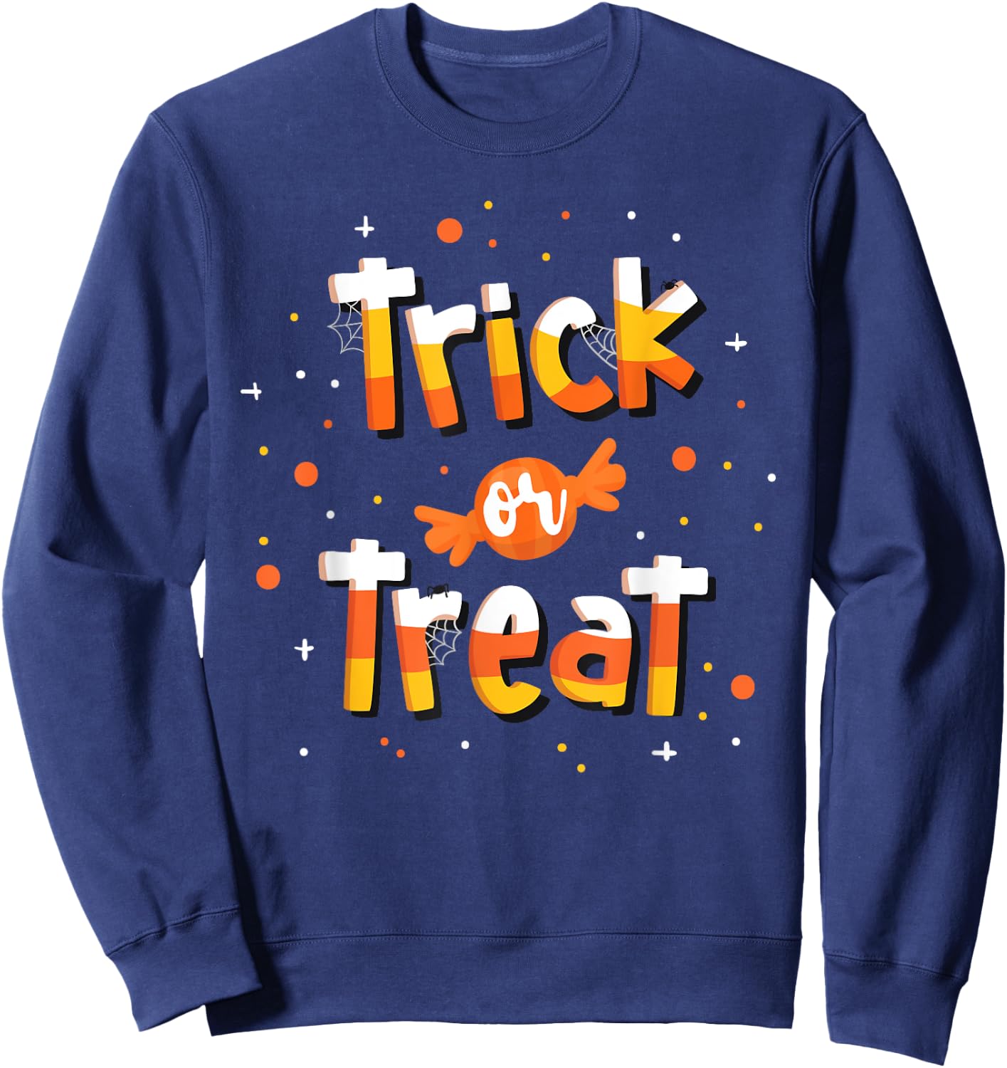 Trick Or Treat Candy Yellow and Orange Cute Halloween Sweatshirt - Sweatshirt | Navy
