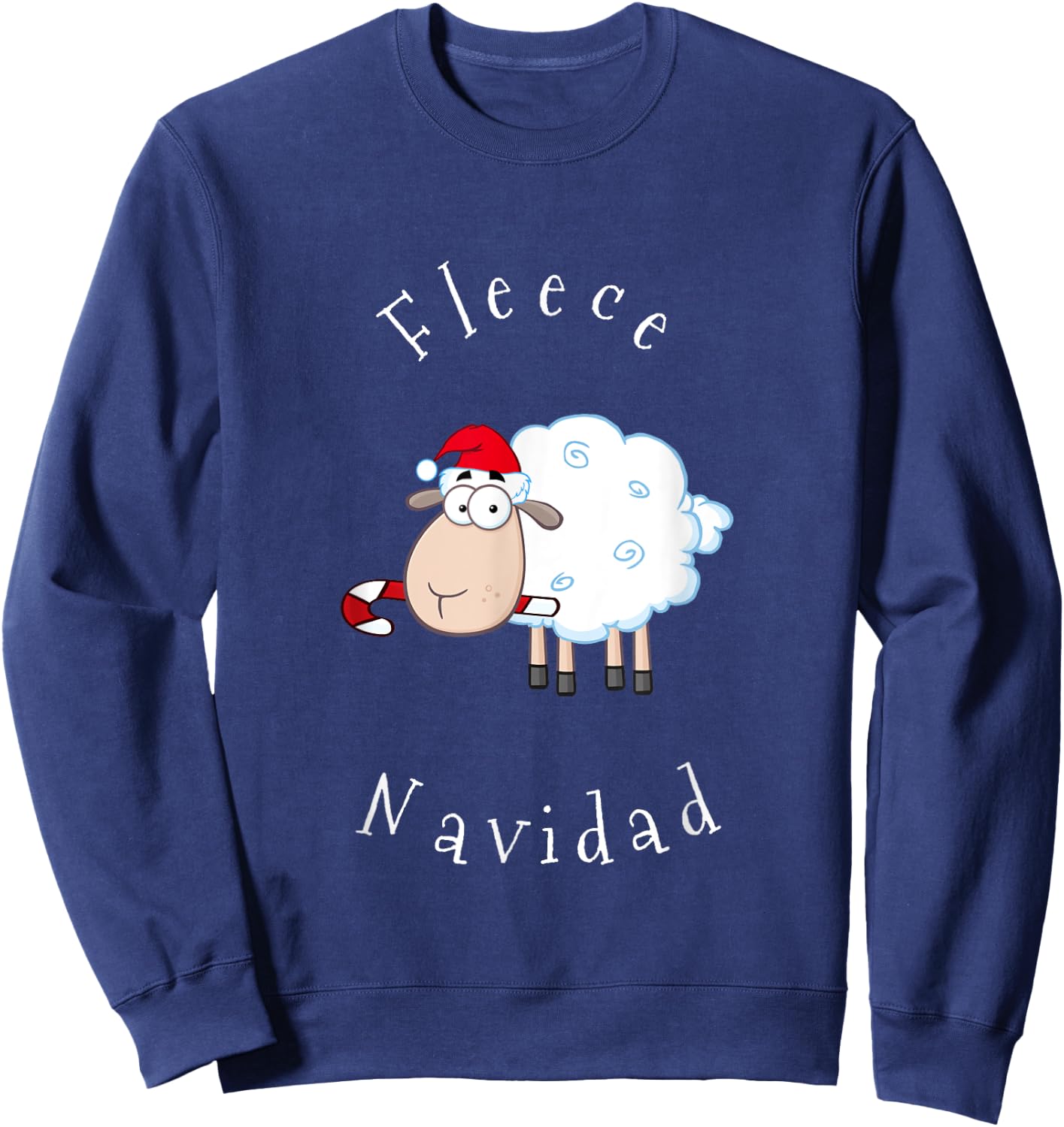 Fleece Navidad Sheep Lamb Santa Hat Candy Cane Christmas Sweatshirt - Sweatshirt | Navy