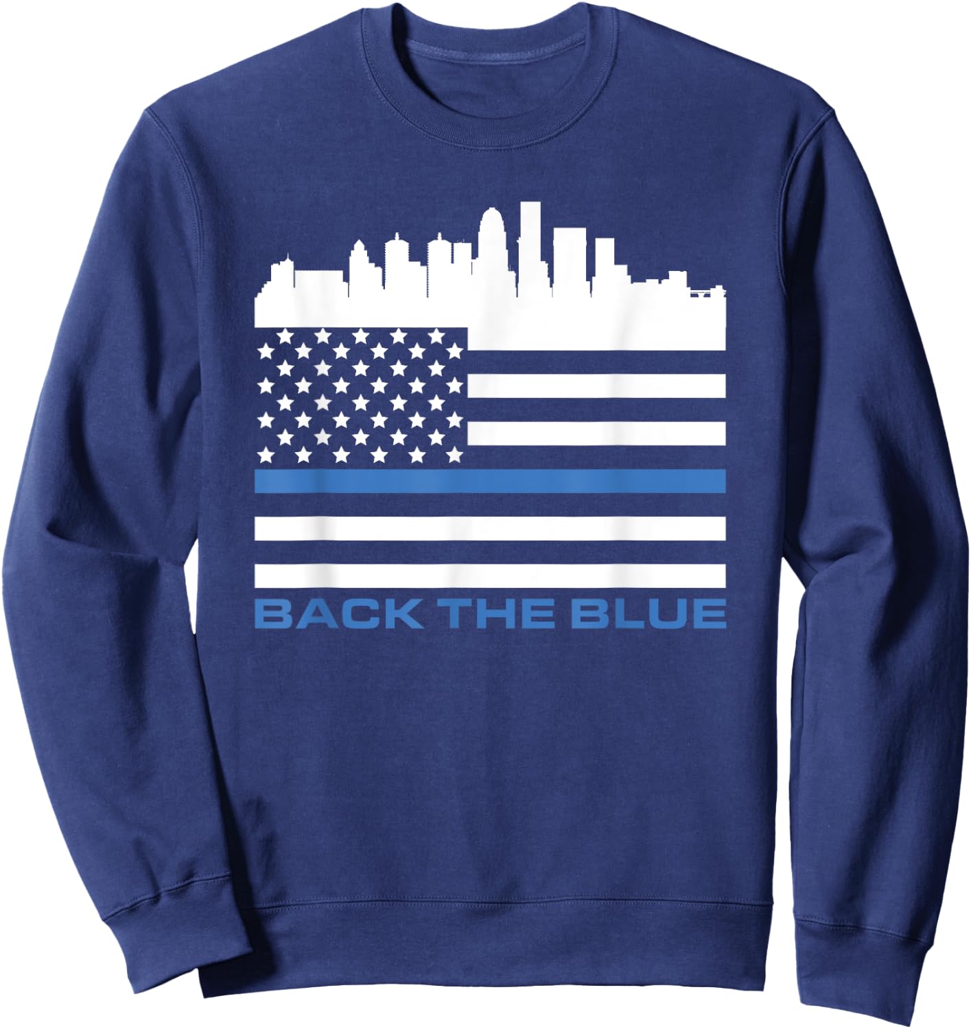 Thin Blue Line Shirt - Louisville Police USA Flag Skyline Sweatshirt - Sweatshirt | Navy
