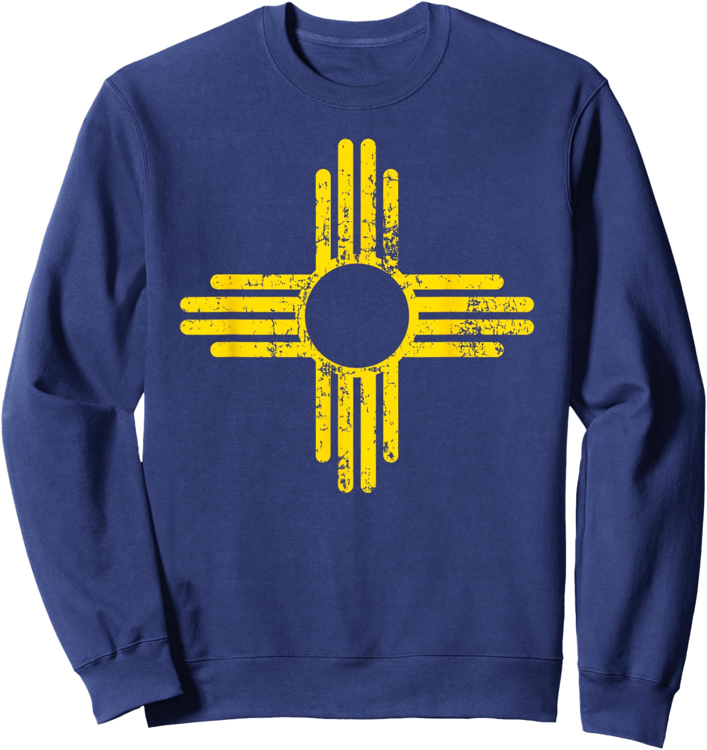 New Mexico Flag Shirt Distressed Yellow Zia Sun Alone Shirt Sweatshirt - Sweatshirt | Navy