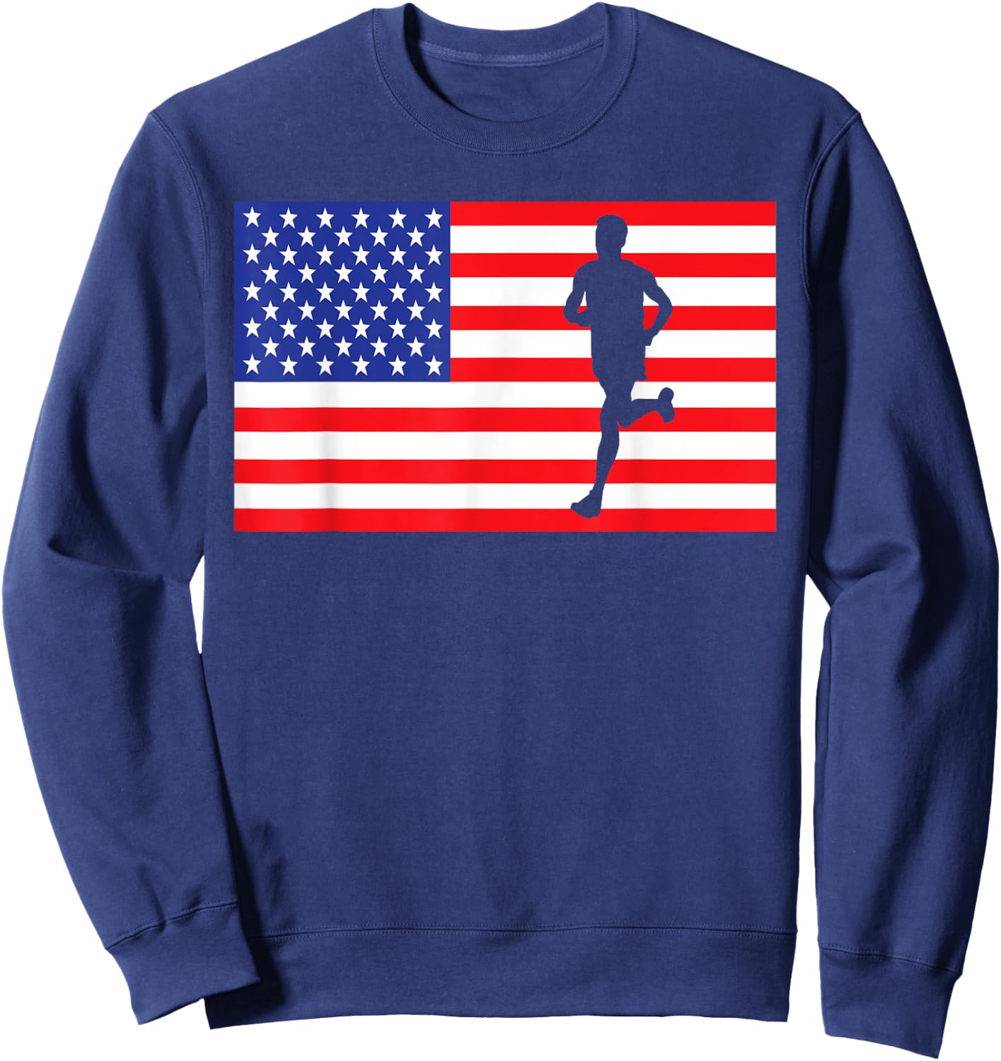 Marathon Runner USA American Flag Race Running 4th Of July Women Kids Men Sweatshirt - Sweatshirt | Navy