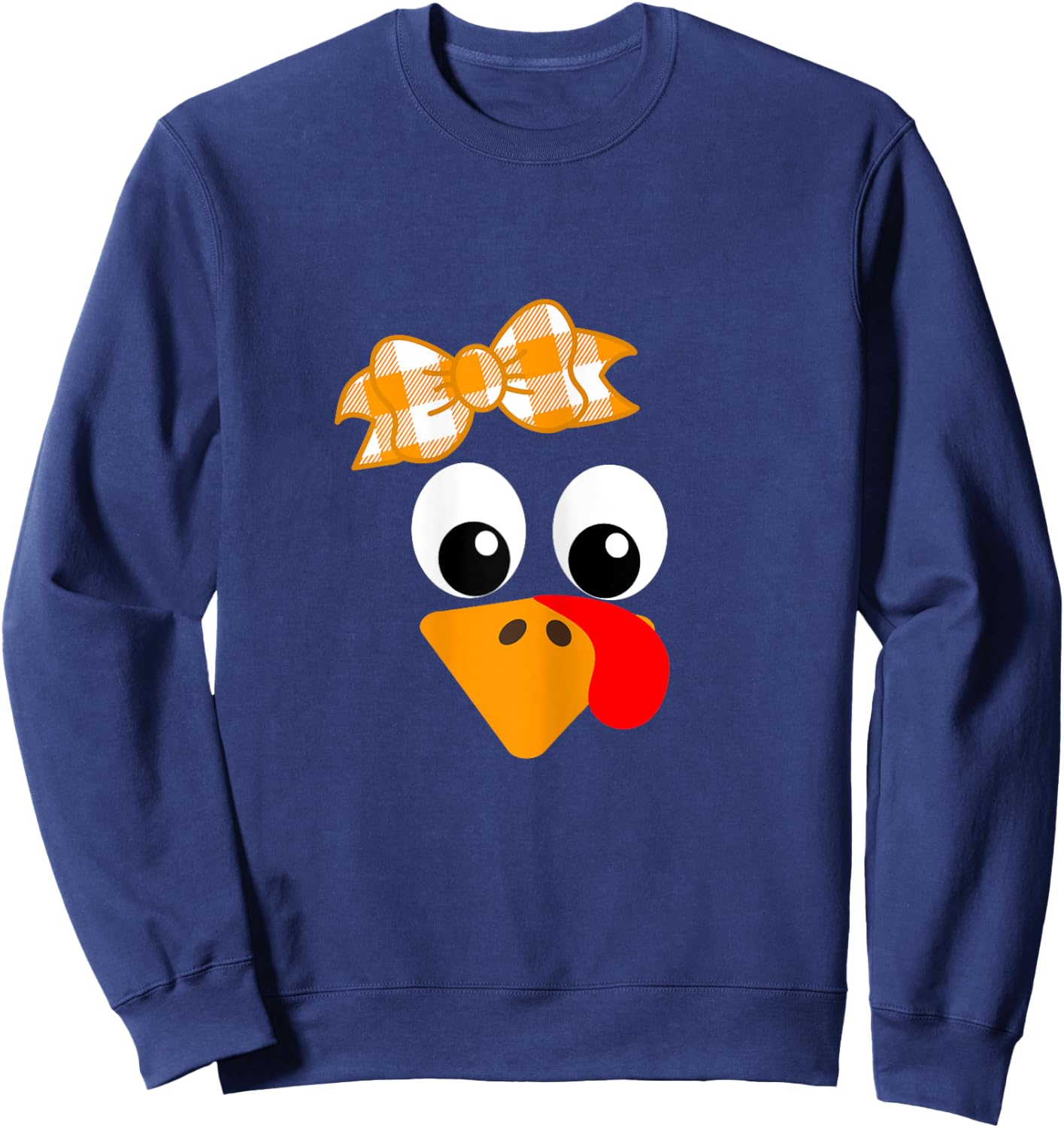 Turkey Face Orange Plaid Ribbon Funny Running Gift Trot Sweatshirt - Sweatshirt | Navy