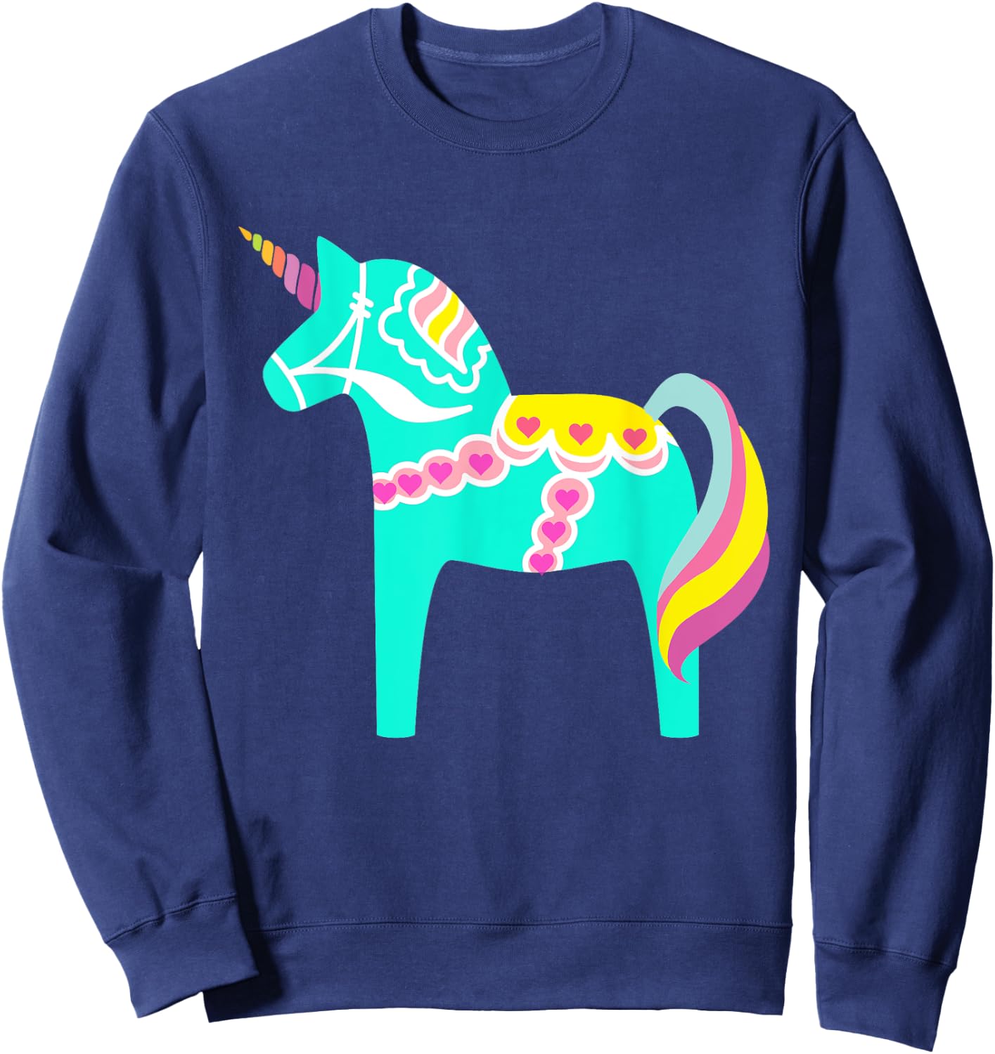 Dala Horse Unicorn Swedish Horse Nordic Pastel Green Sweatshirt - Sweatshirt | Navy