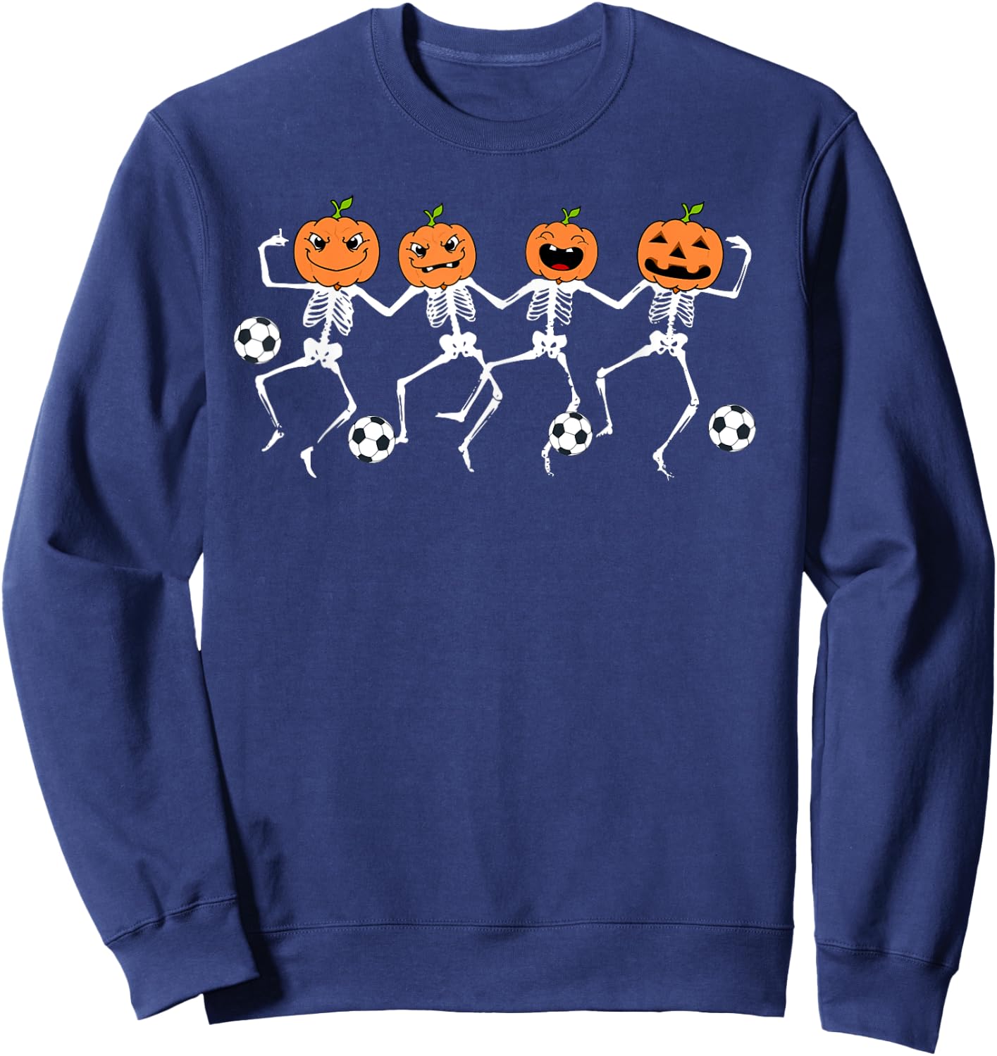 Funny Halloween Soccer Player Pumpkin Skeletons Kids Sweatshirt - Sweatshirt | Navy