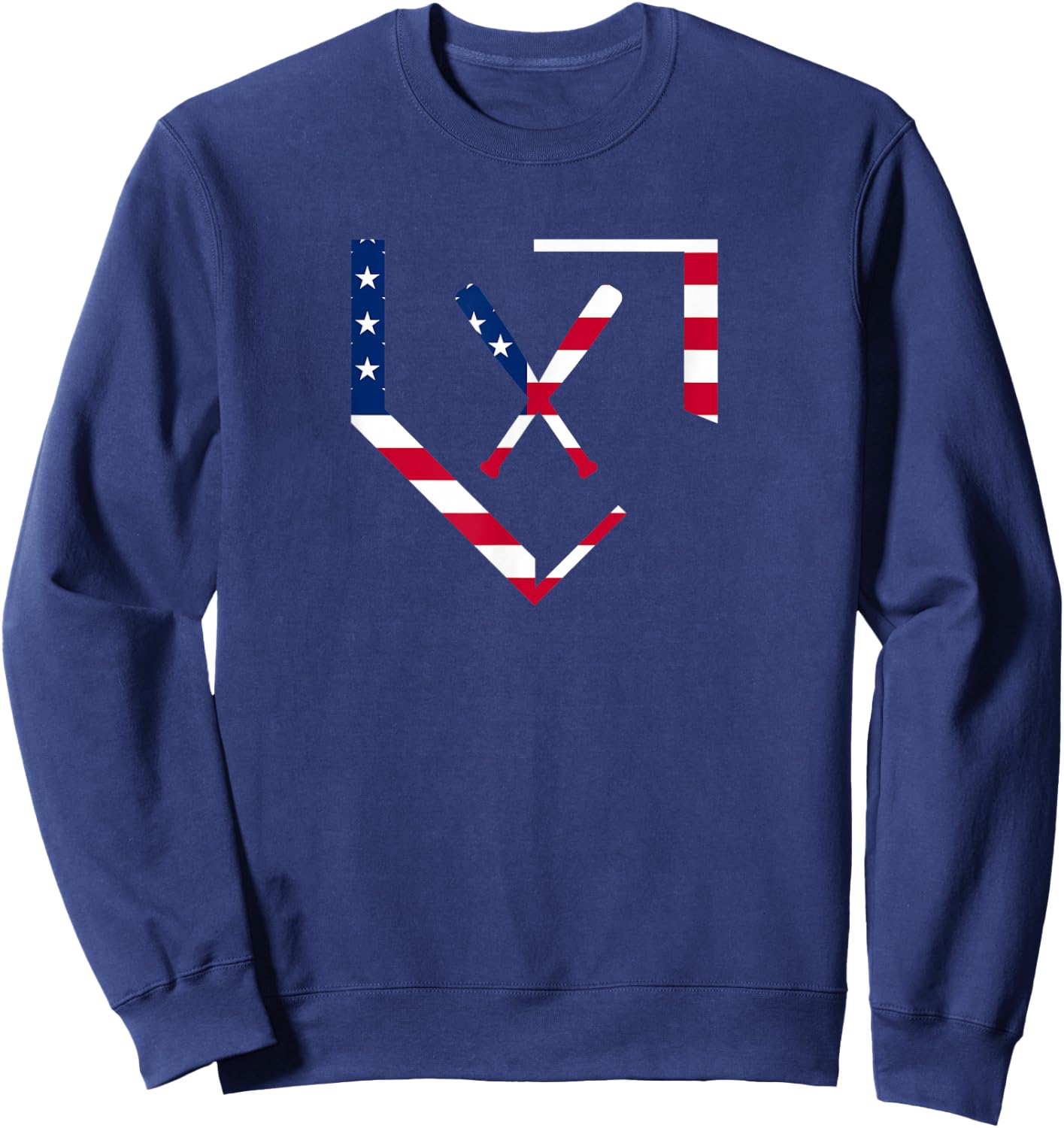 Stars and Stripes Home Plate Baseball Bats American Flag USA Sweatshirt - Sweatshirt | Navy