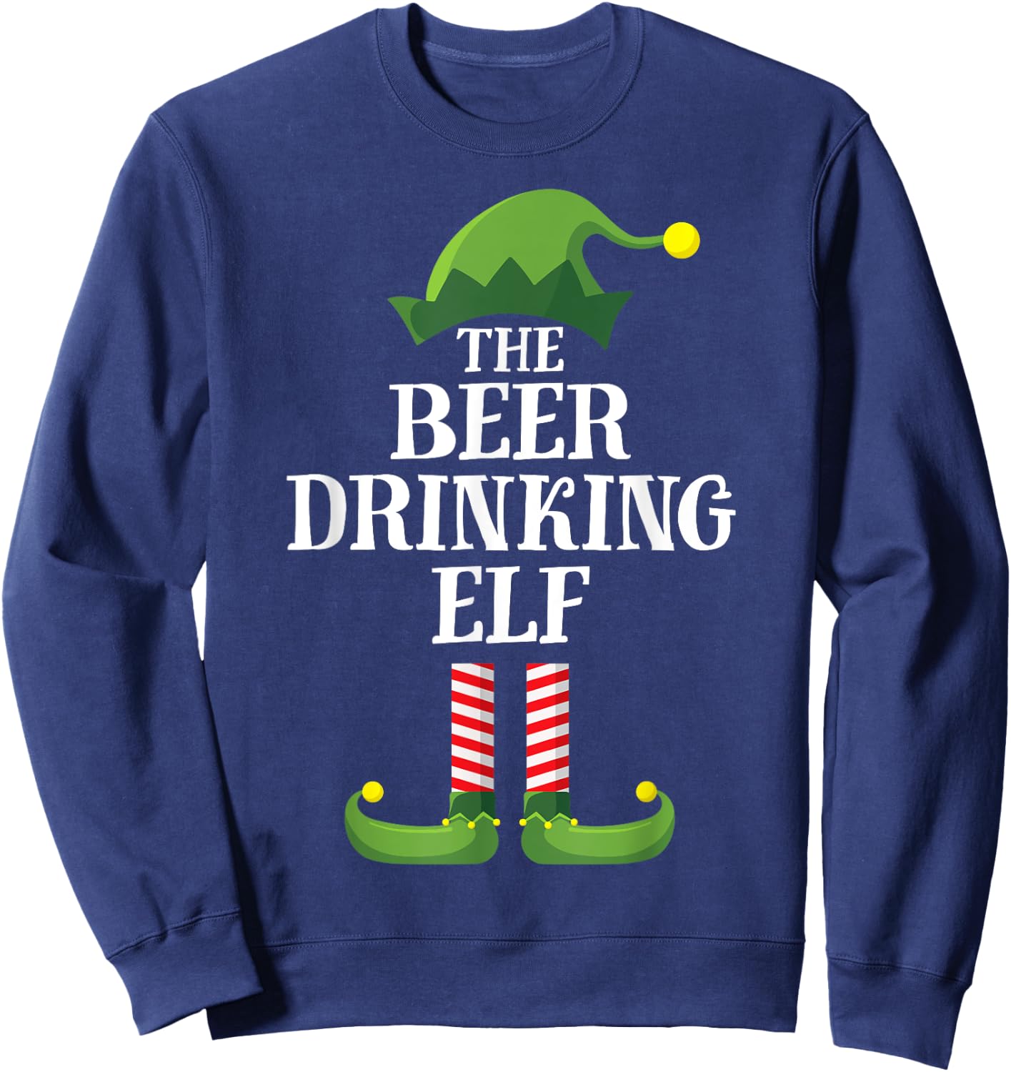 Beer Drinking Elf Matching Family Group Christmas Party PJ Sweatshirt - Sweatshirt | Navy