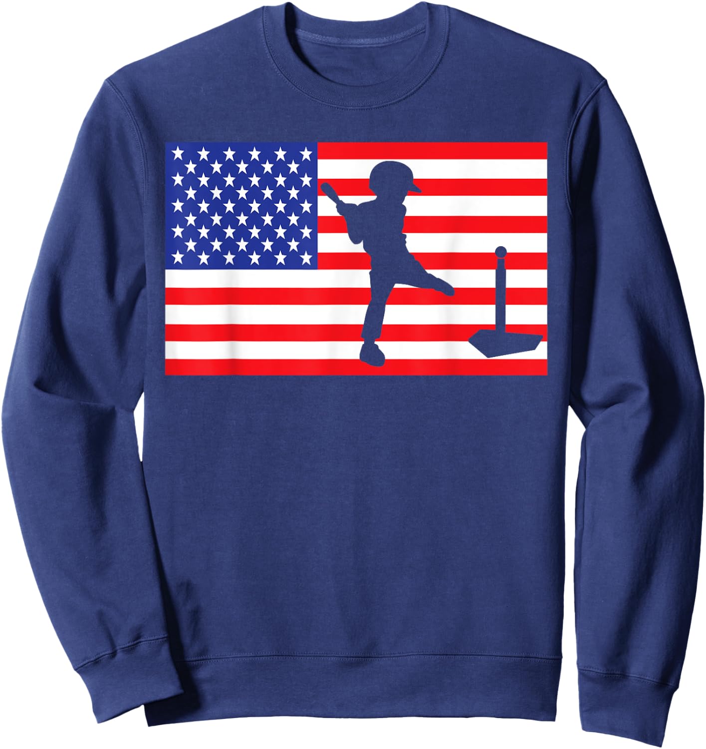 Ball Player USA American Flag Baseball 4th Of July Sweatshirt - Sweatshirt | Navy