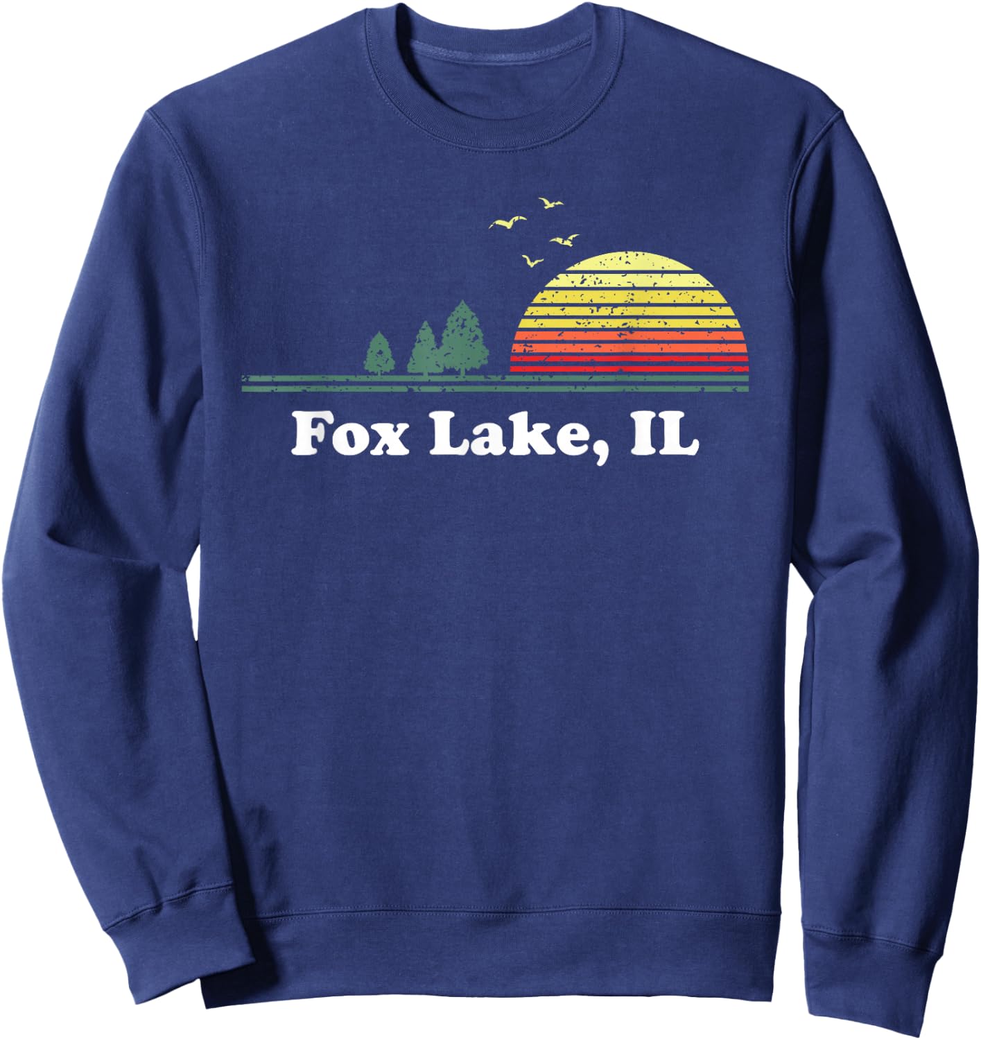 Vintage Fox Lake, Illinois Home Souvenir Print Sweatshirt - Sweatshirt | Navy