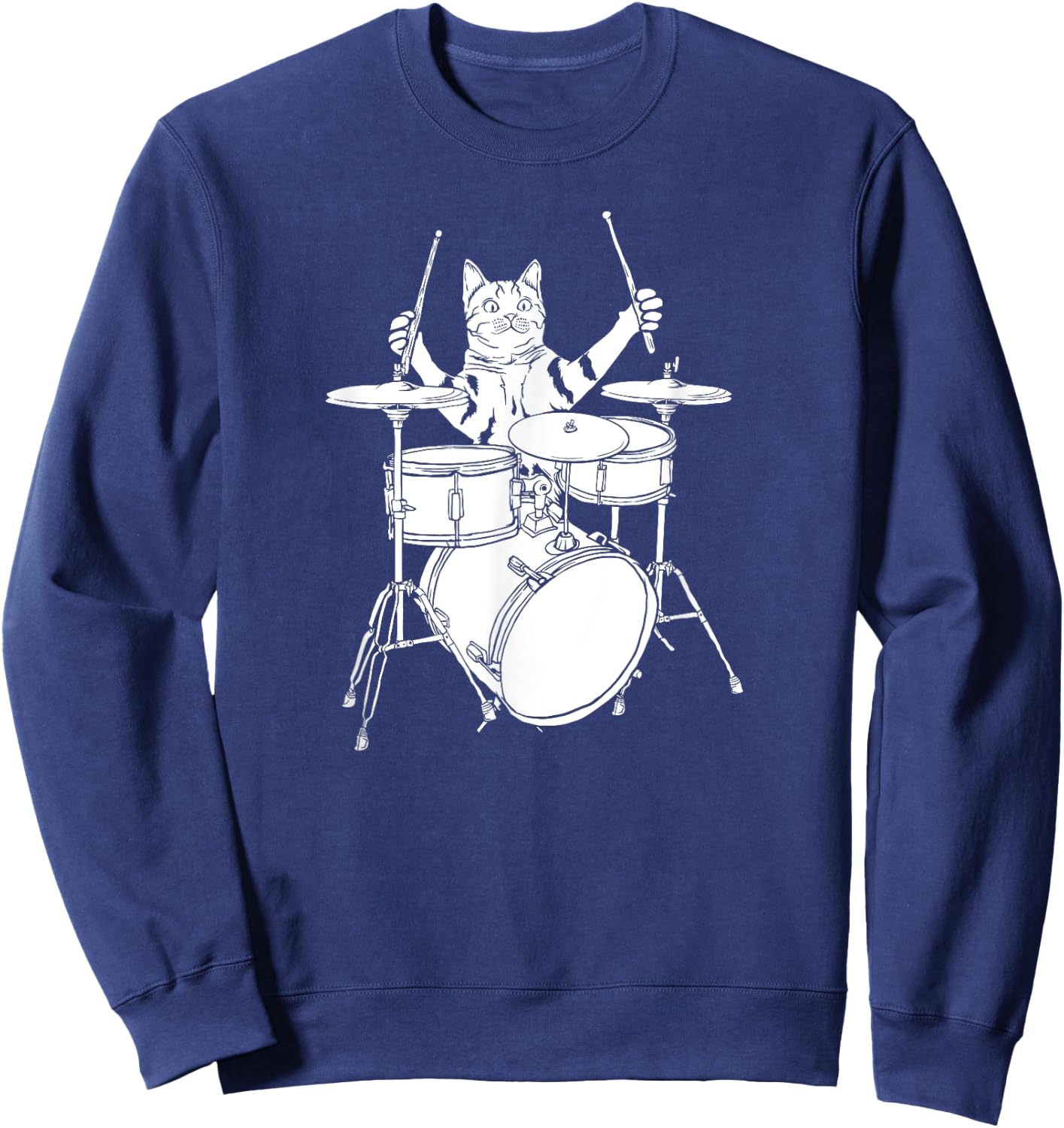 Funny Cat Playing Drums Drum Kit Sweatshirt - Sweatshirt | Navy