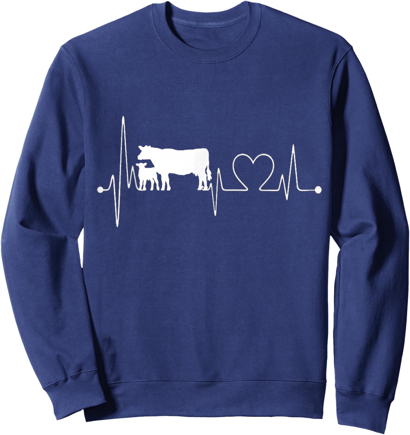 Cow Heartbeat Funny I Love My Cow Valve EKG Sweatshirt - Sweatshirt | Navy