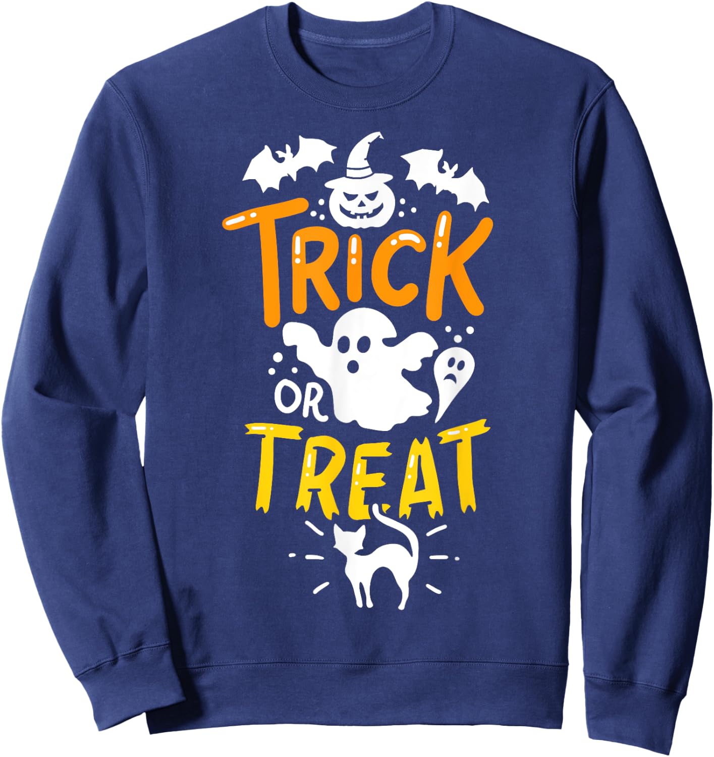 Happy Halloween Shirt Trick Or Treat Party Ghost Bat Sweatshirt - Sweatshirt | Navy