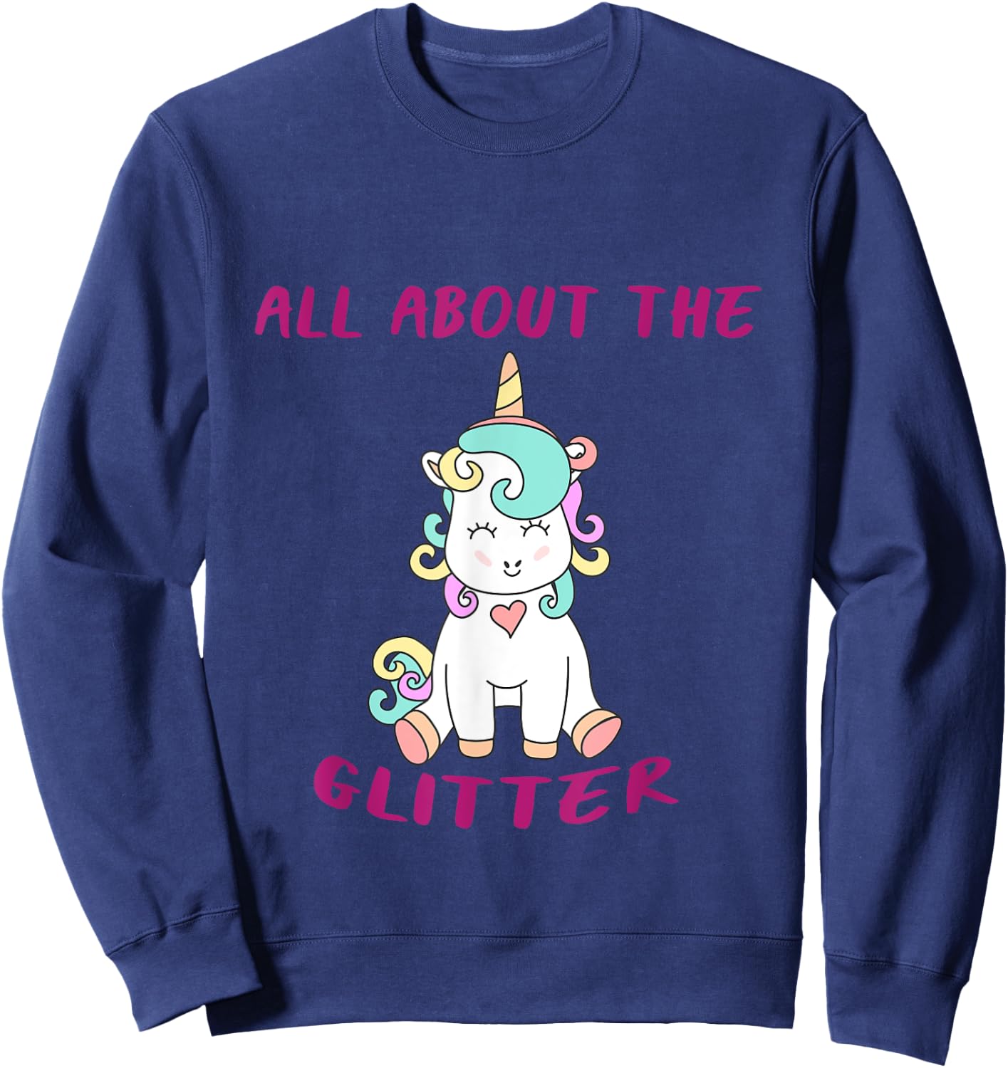 ClownTown All About The Glitter Funny Unicorn Kids Women's -Adults Black Short Sleeve Sweatshirt - Sweatshirt | Navy