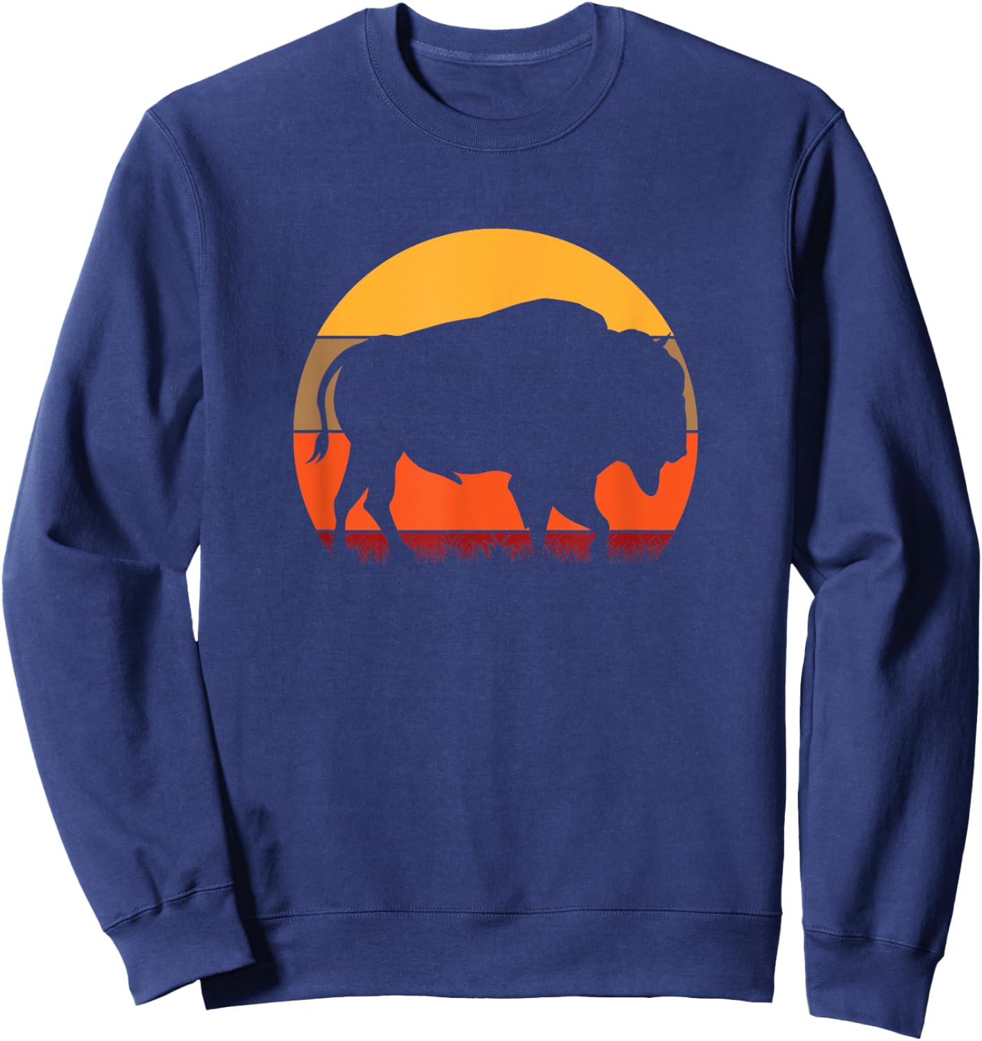 Bison - Great American Buffalo With A Vintage Retro Sunset Sweatshirt - Sweatshirt | Navy