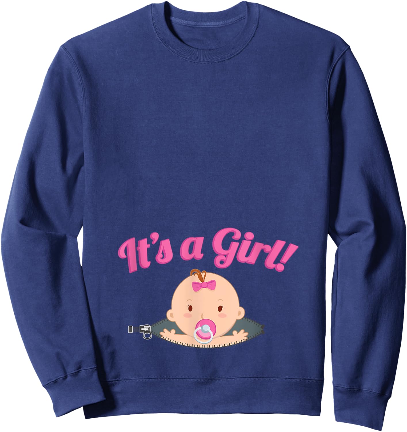 Pregnancy Shirt, It's A Girl! Baby Peeking Out, Zany Brainy Sweatshirt - Sweatshirt | Navy