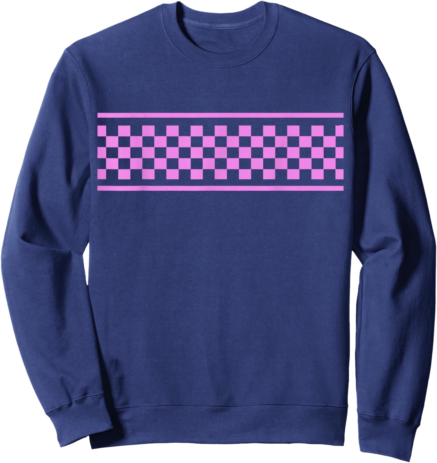 Pink Checker Pattern Checkerboard Skater Surfer Style Teens Sweatshirt - Sweatshirt | Navy