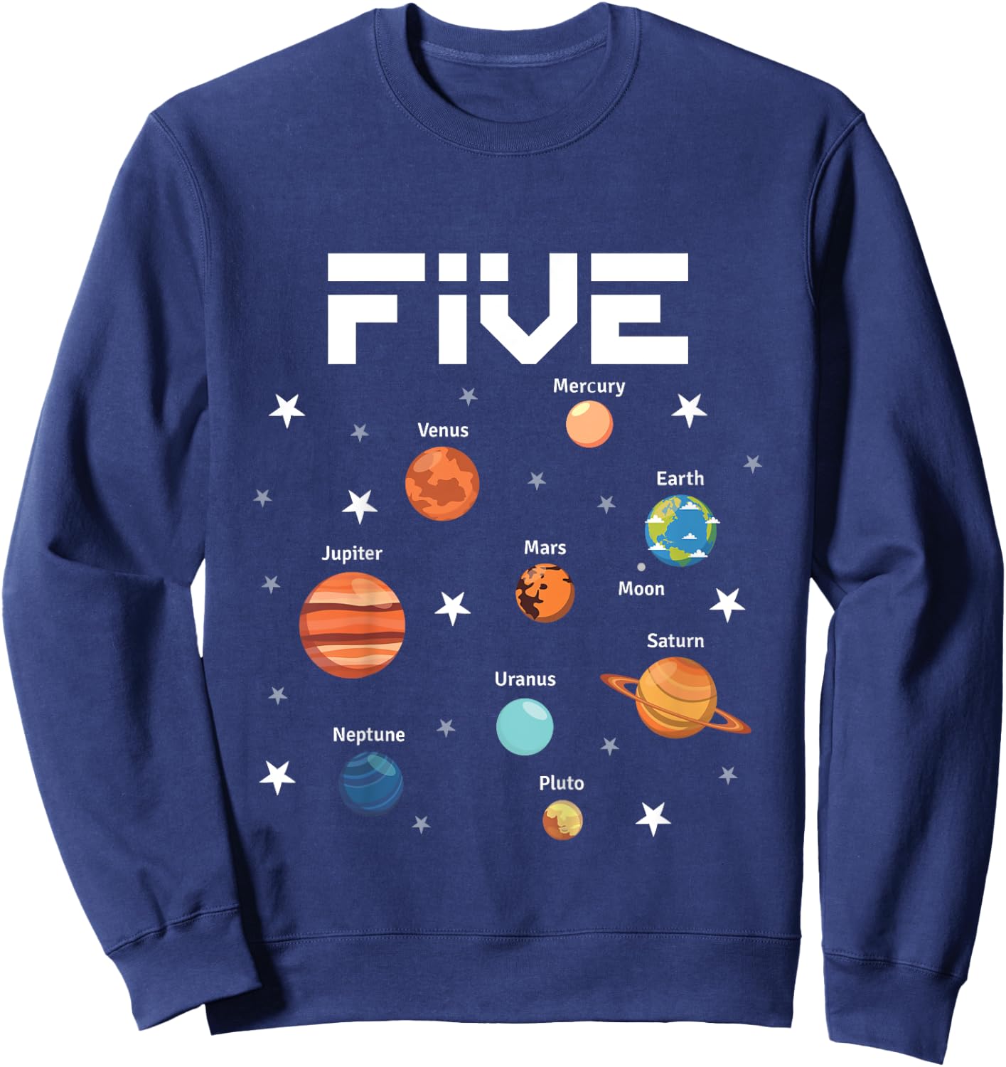 5 Year Old Outer Space Birthday Party Solar Planets 5th Gift Sweatshirt - Sweatshirt | Navy