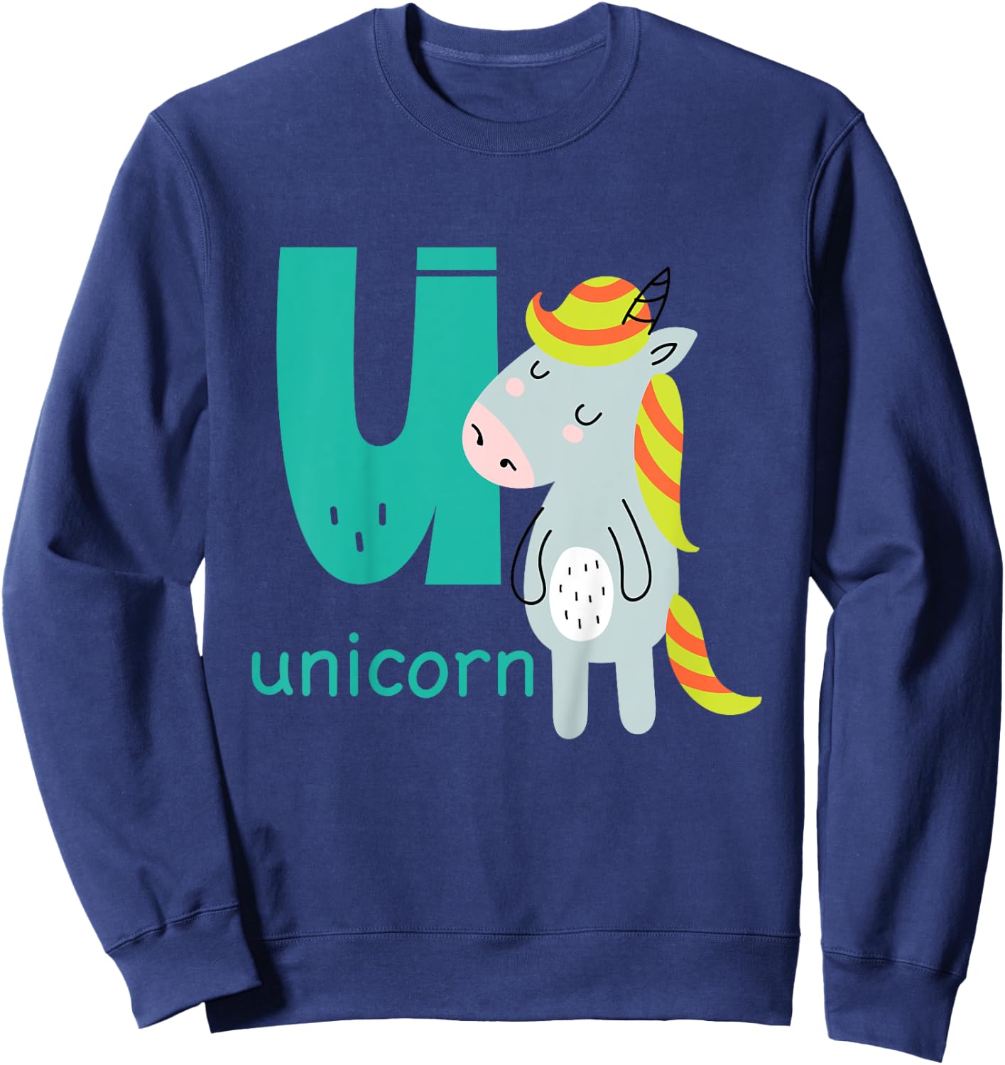 Unicorn Letter U Alphabet Cute Animal Boys Or Girls Sweatshirt - Sweatshirt | Navy