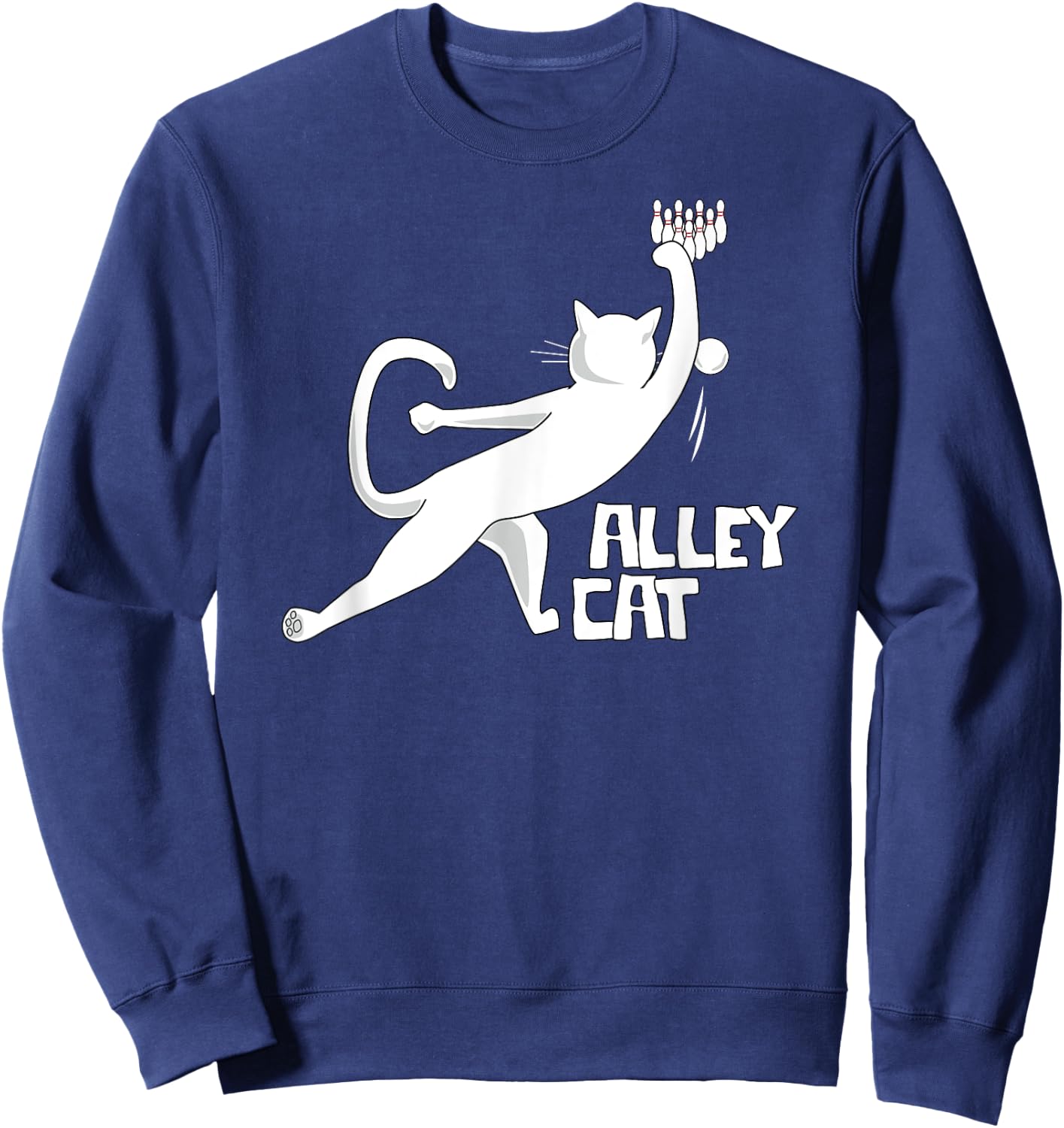 Cute Alley Cat Bowling Design for Cat Pun Loving Bowlers Women Kids Sweatshirt - Sweatshirt | Navy