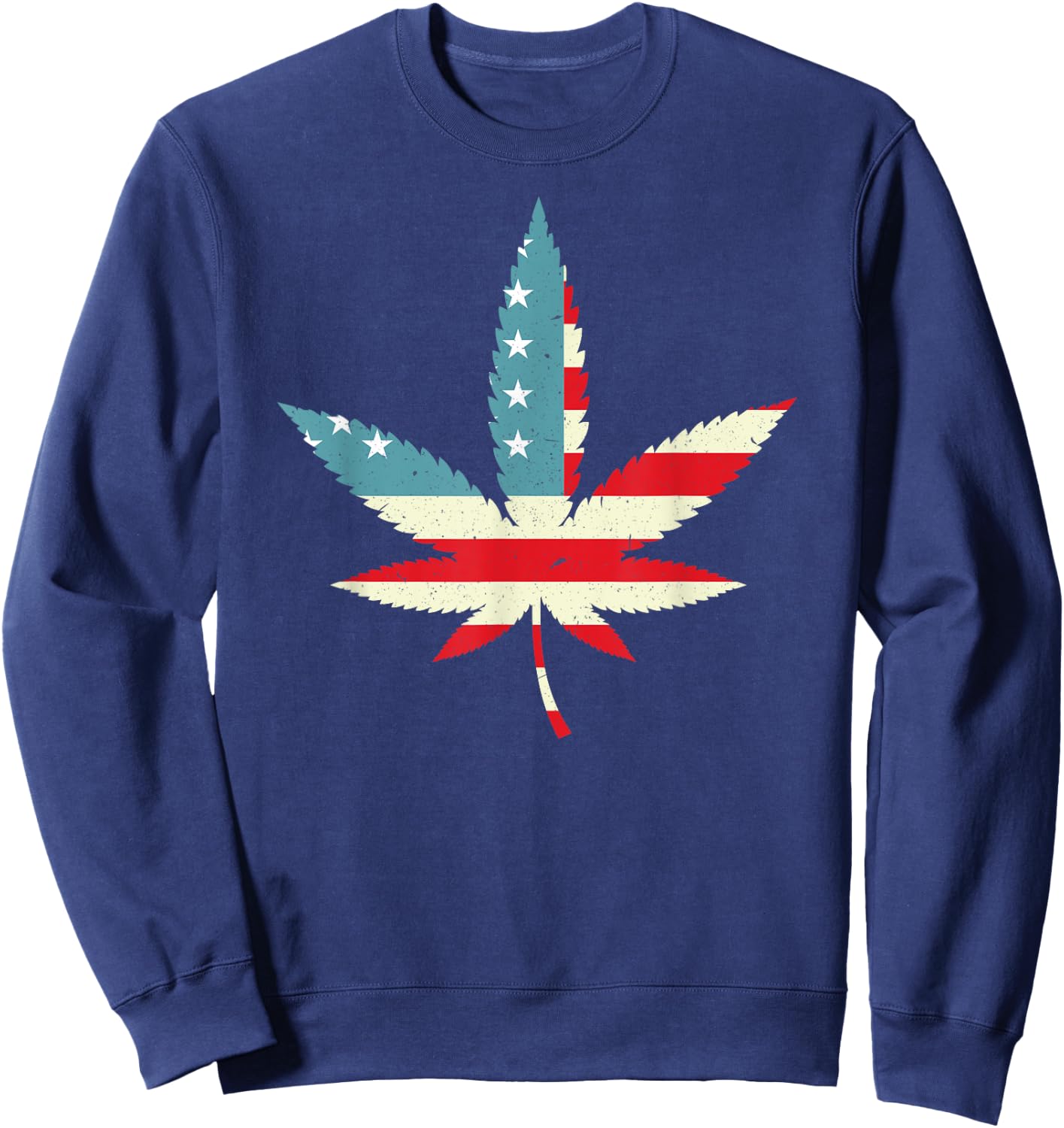 Weed Cannabis Patriot Marijuana USA American Flag Leaf Gift Women Men Sweatshirt - Sweatshirt | Navy
