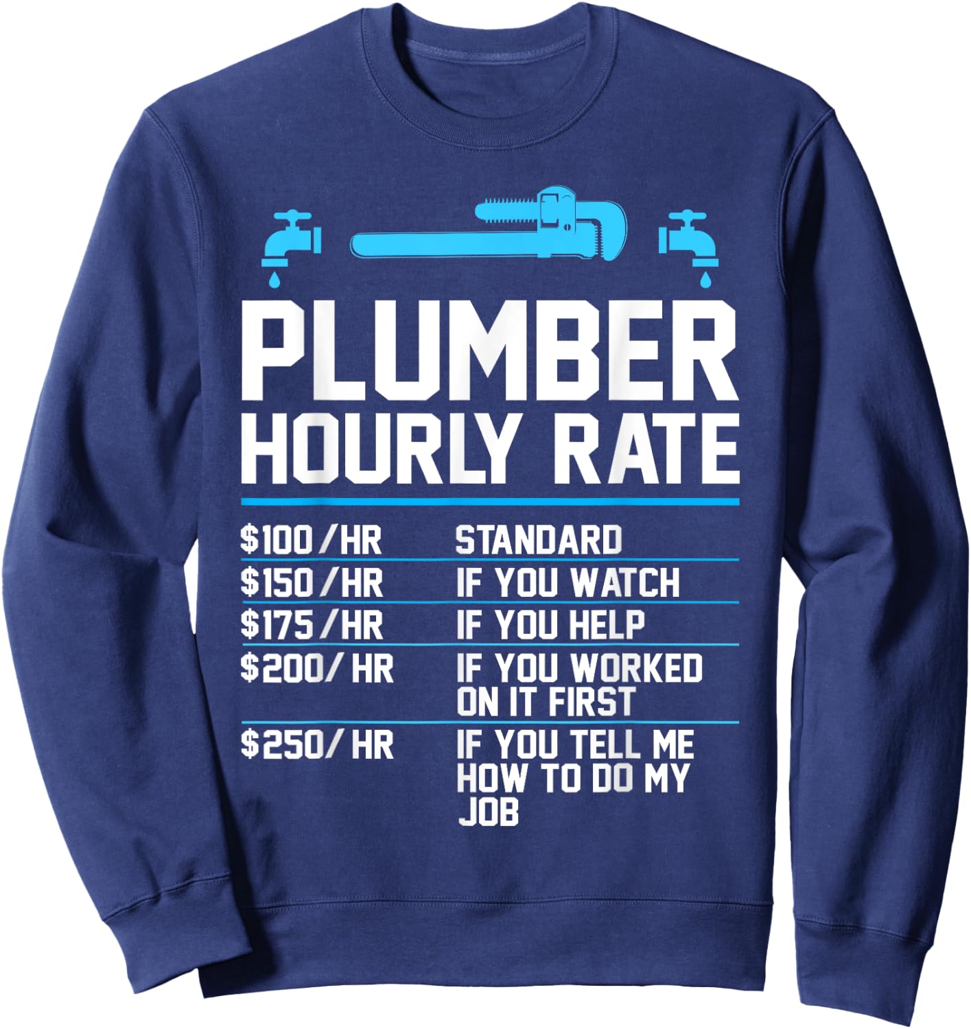 Plumber Hourly Rate - Funny Plumbing Sweatshirt - Sweatshirt | Navy