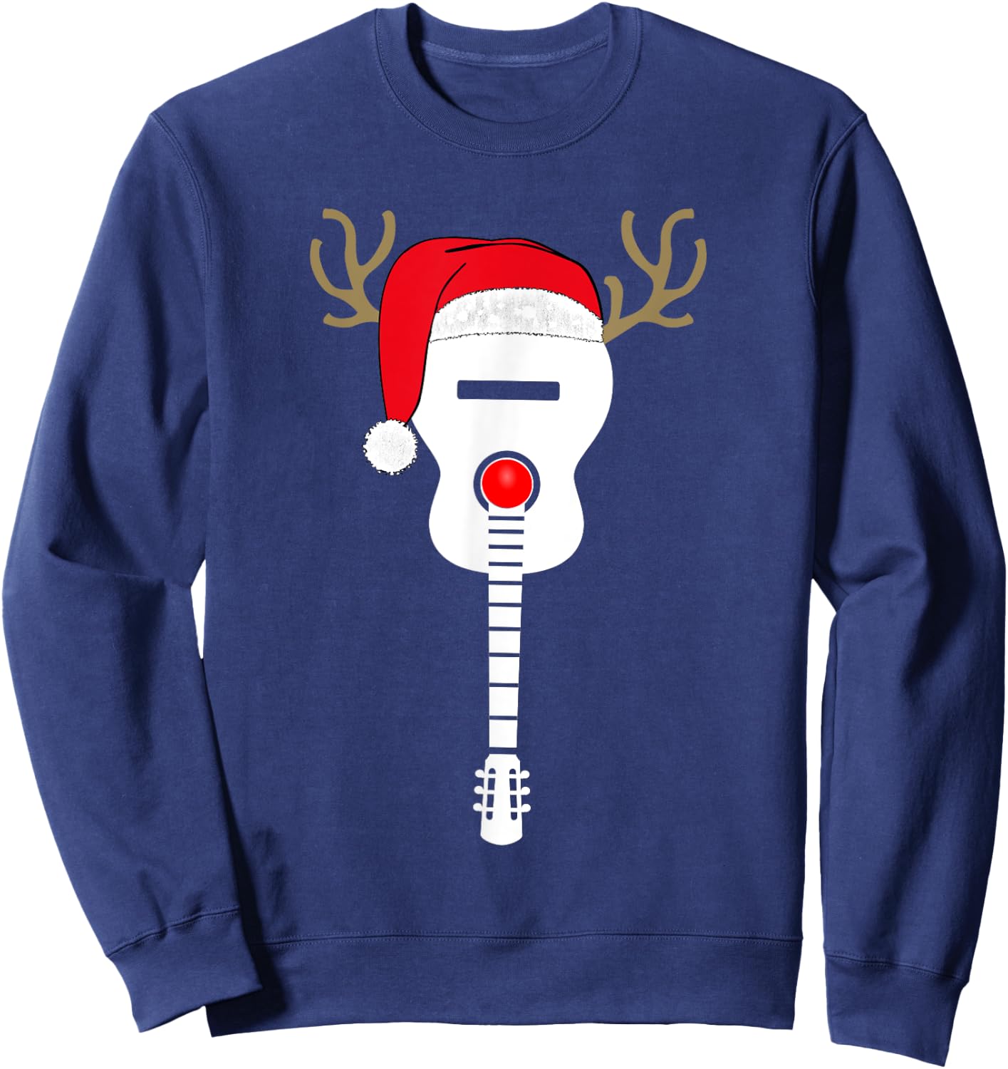 Christmas Guitar santa hat reindeer antlers for kids adults Sweatshirt - Sweatshirt | Navy