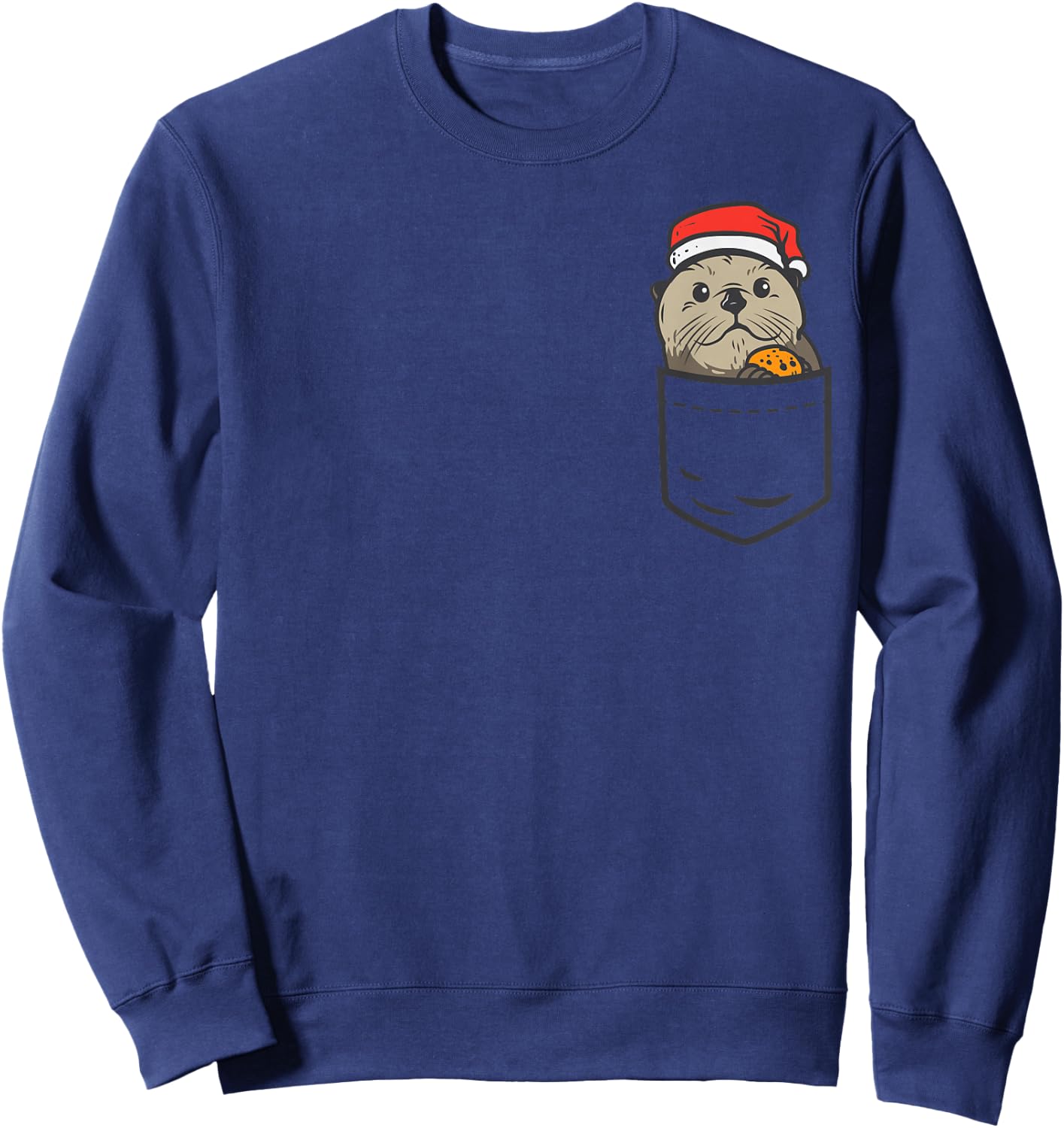 Pocket Sea Otter Santa Cookie Cute Animal Christmas Pet Gift Sweatshirt - Sweatshirt | Navy