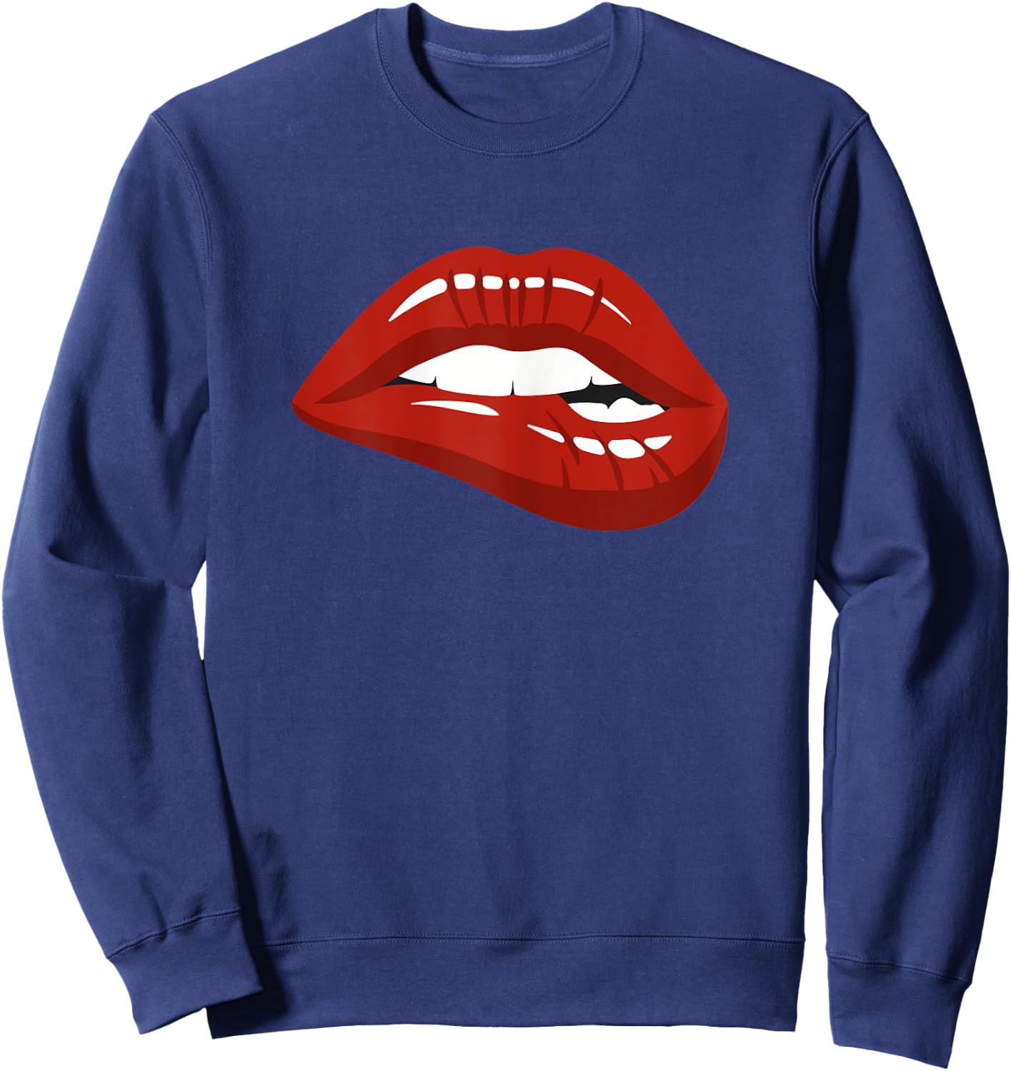 Red Lips Biting Lipstick Makeup Sweatshirt - Sweatshirt | Navy