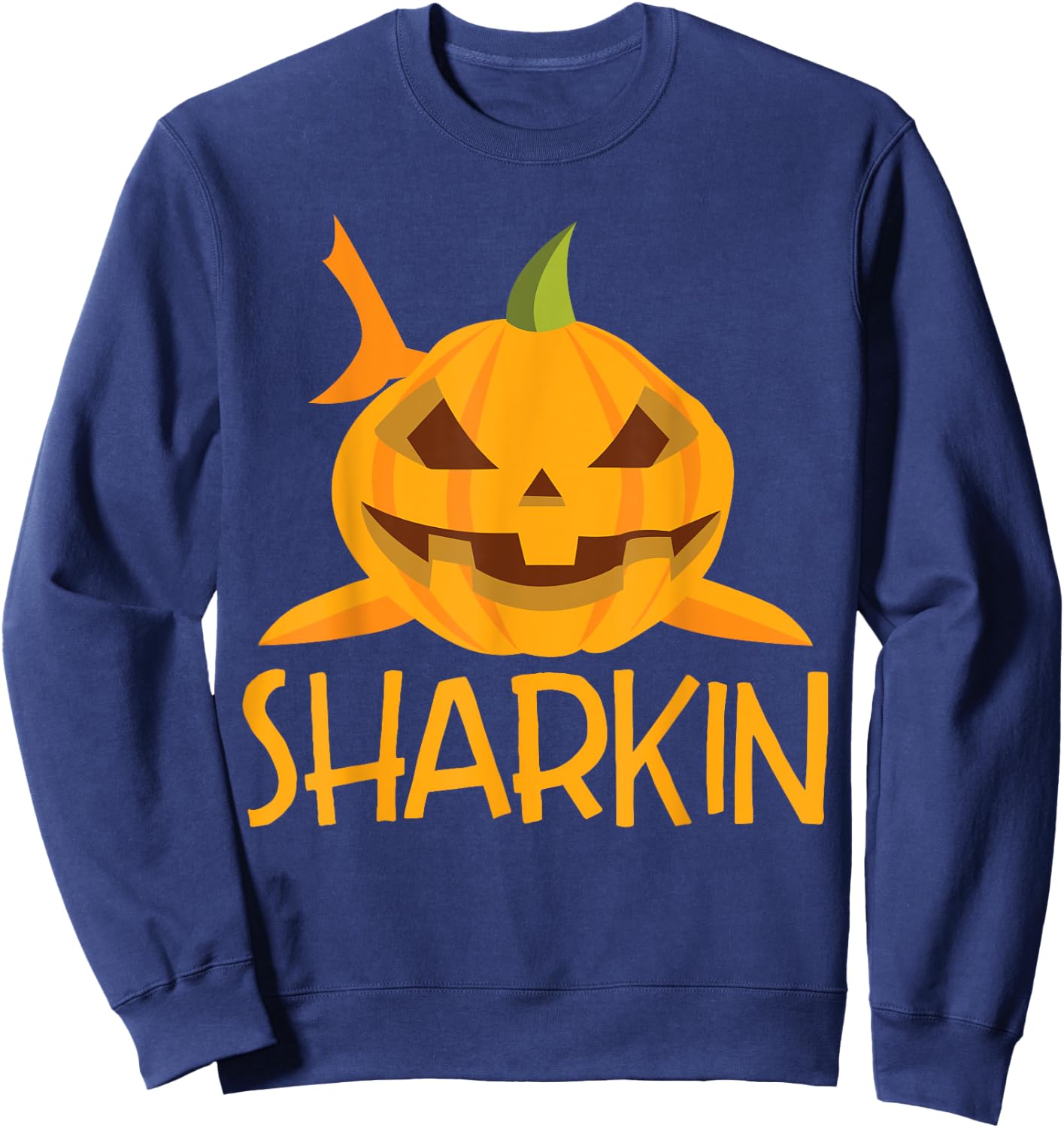 Halloween Shark Sharkin Pumpkin Costume Funny Sweatshirt - Sweatshirt | Navy