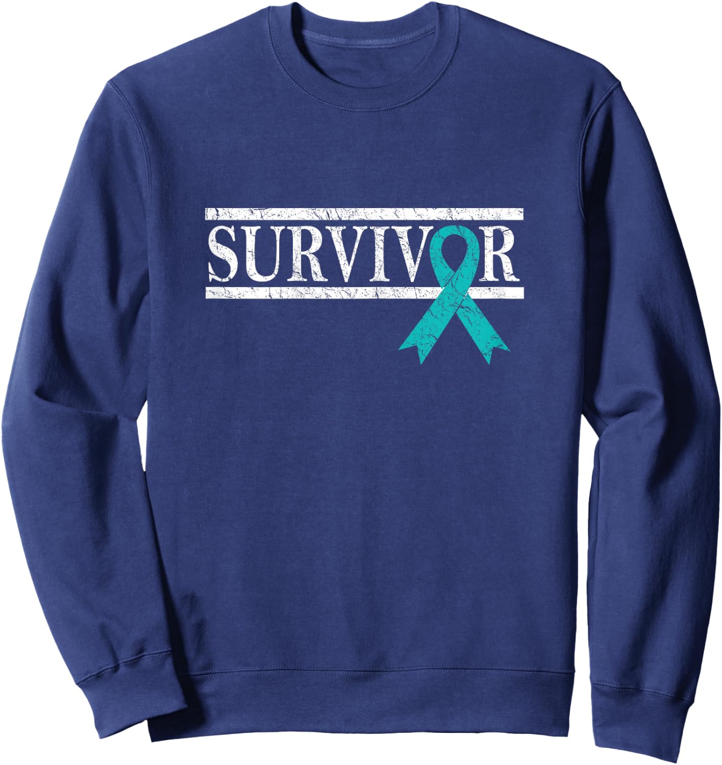 Ovarian Cancer Survivor, Teal Ribbon Ovarian Cancer Sweatshirt - Sweatshirt | Navy