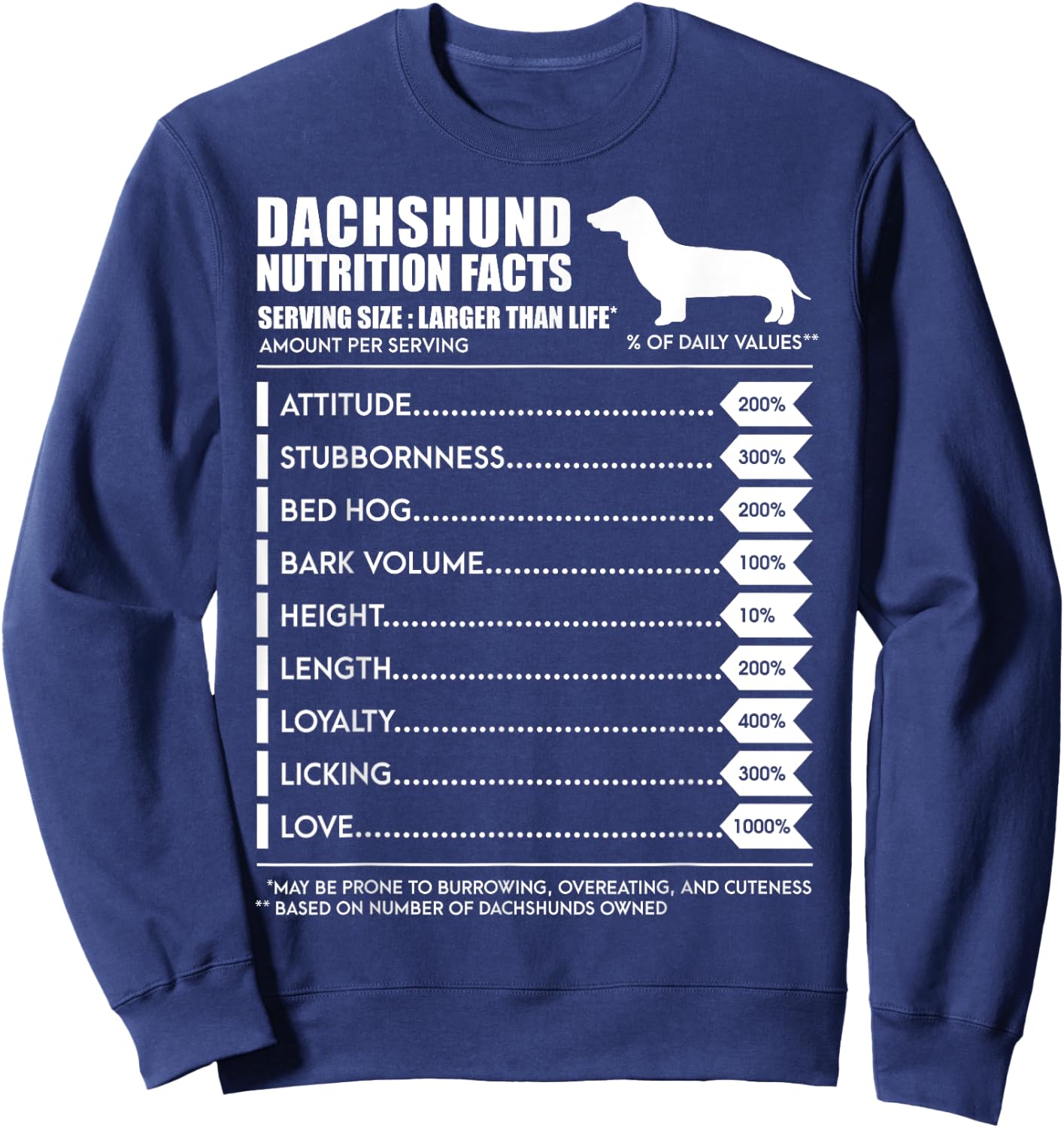 Weiner Dog T Shirt - Dachshund Nutrition Facts Shirt Sweatshirt - Sweatshirt | Navy