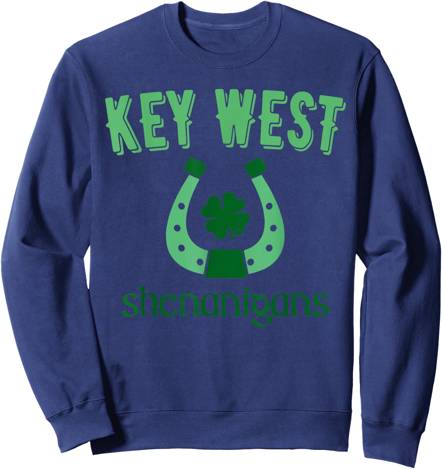 Key West Shenanigans, St Patrick's Day Horseshoe Clover Sweatshirt - Sweatshirt | Navy