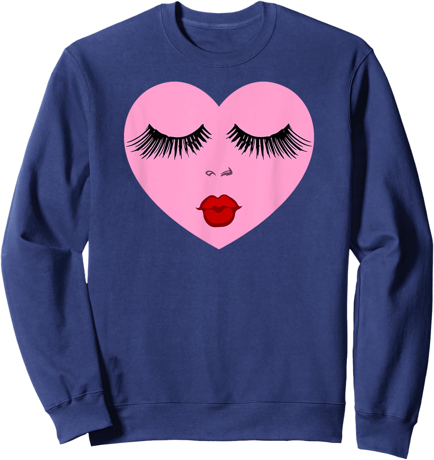 Pink Lady Heart with Eyelashes Valentines Day Kiss Sweatshirt - Sweatshirt | Navy