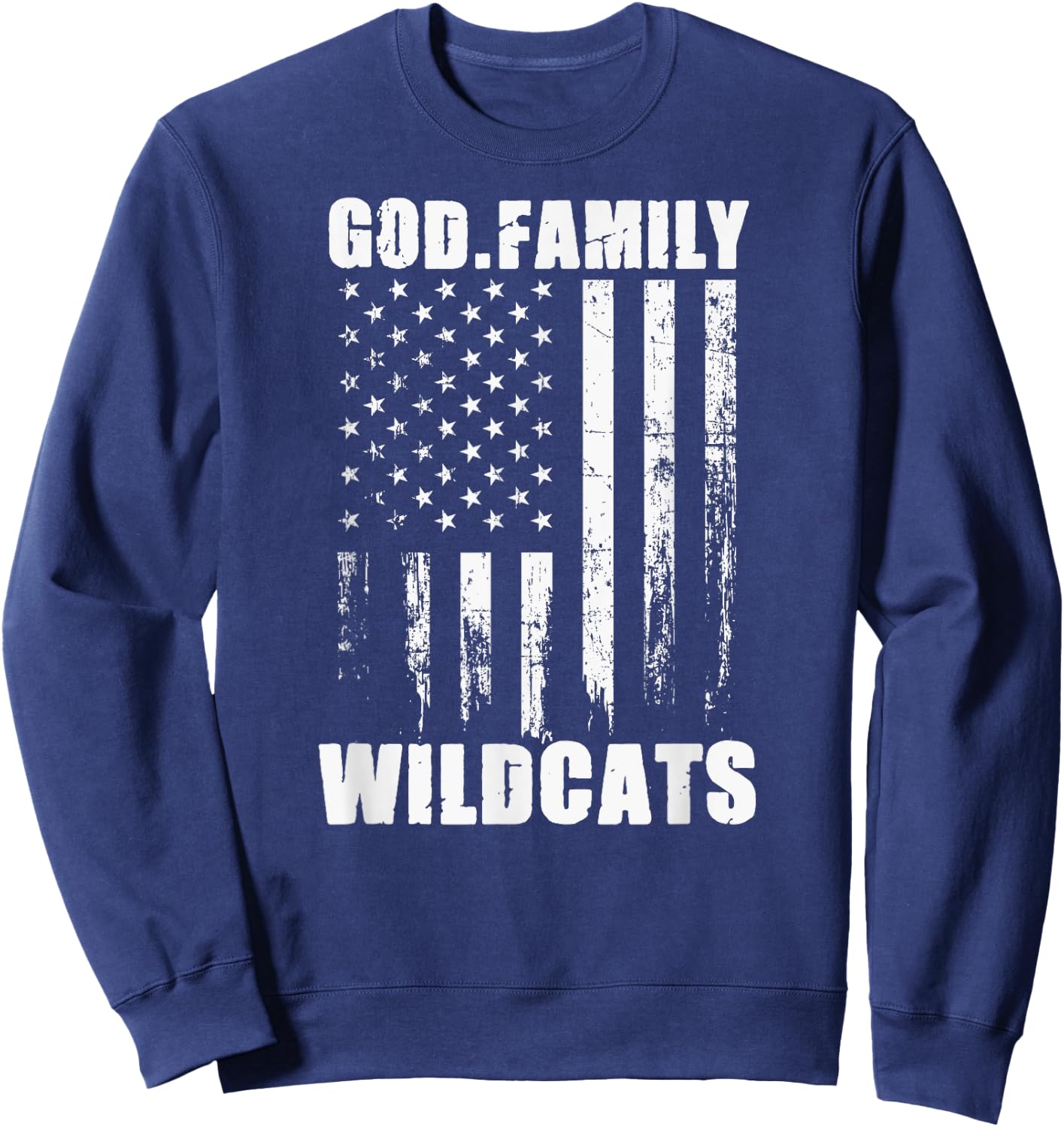 El Dorado Wildcats God. Family. Vintage USA Flag Sweatshirt - Sweatshirt | Navy