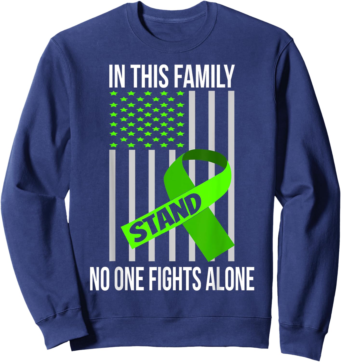 USA Flag Lime Green Ribbon Products Lymphoma Awareness Men Sweatshirt - Sweatshirt | Navy