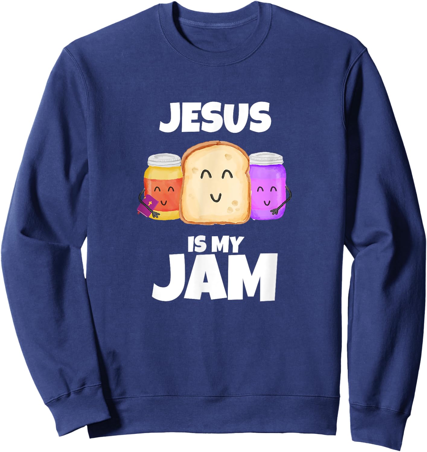 Jesus is my Jam Funny Bible Holding Jam Graphic Sweatshirt - Sweatshirt | Navy