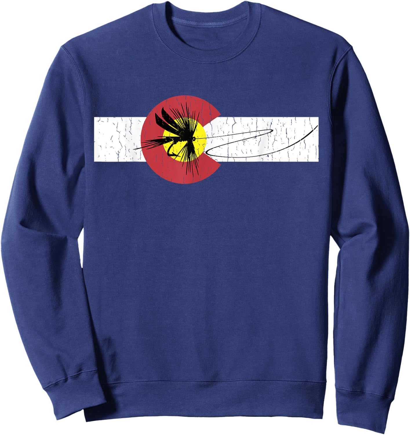 Colorado Flag with Fly Fishing Design Sweatshirt - Sweatshirt | Navy