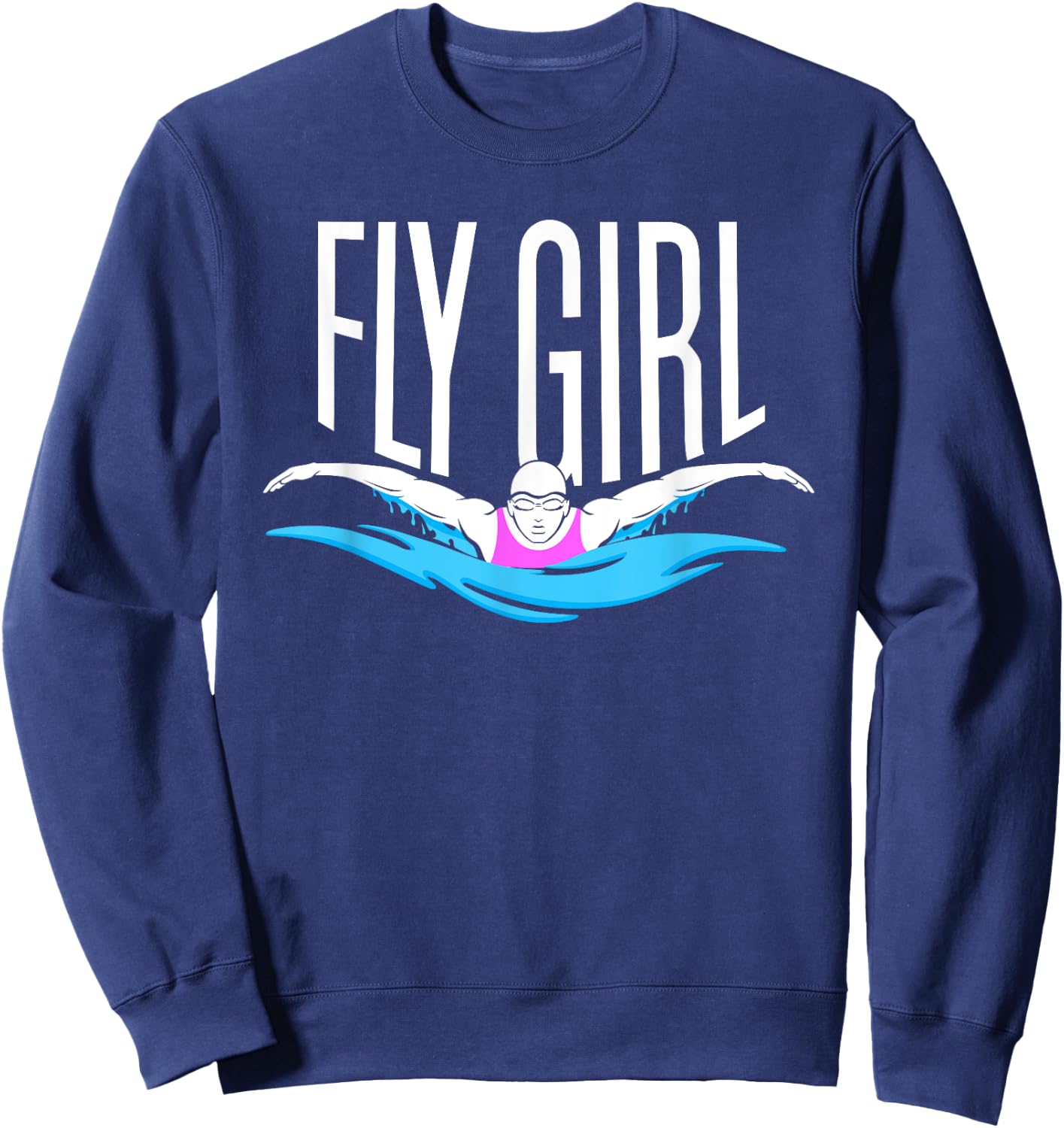 Swimming T Shirt - Butterfly Stroke Girl Swimmer Sweatshirt - Sweatshirt | Navy