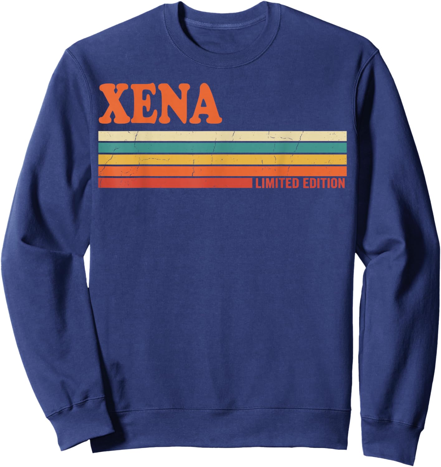 Xena Retro Personalized First Name Vintage Stripes Sweatshirt - Sweatshirt | Navy
