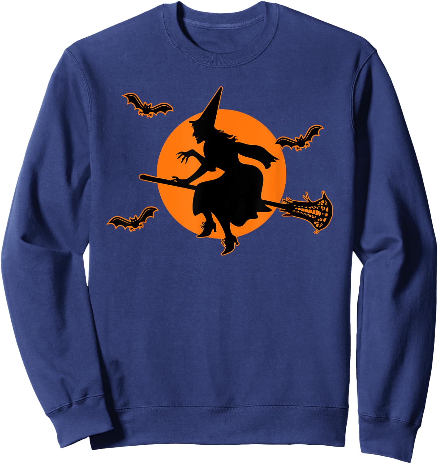 With with Lacrosse Stick Full Moon Witch Halloween Lax Sweatshirt - Sweatshirt | Navy